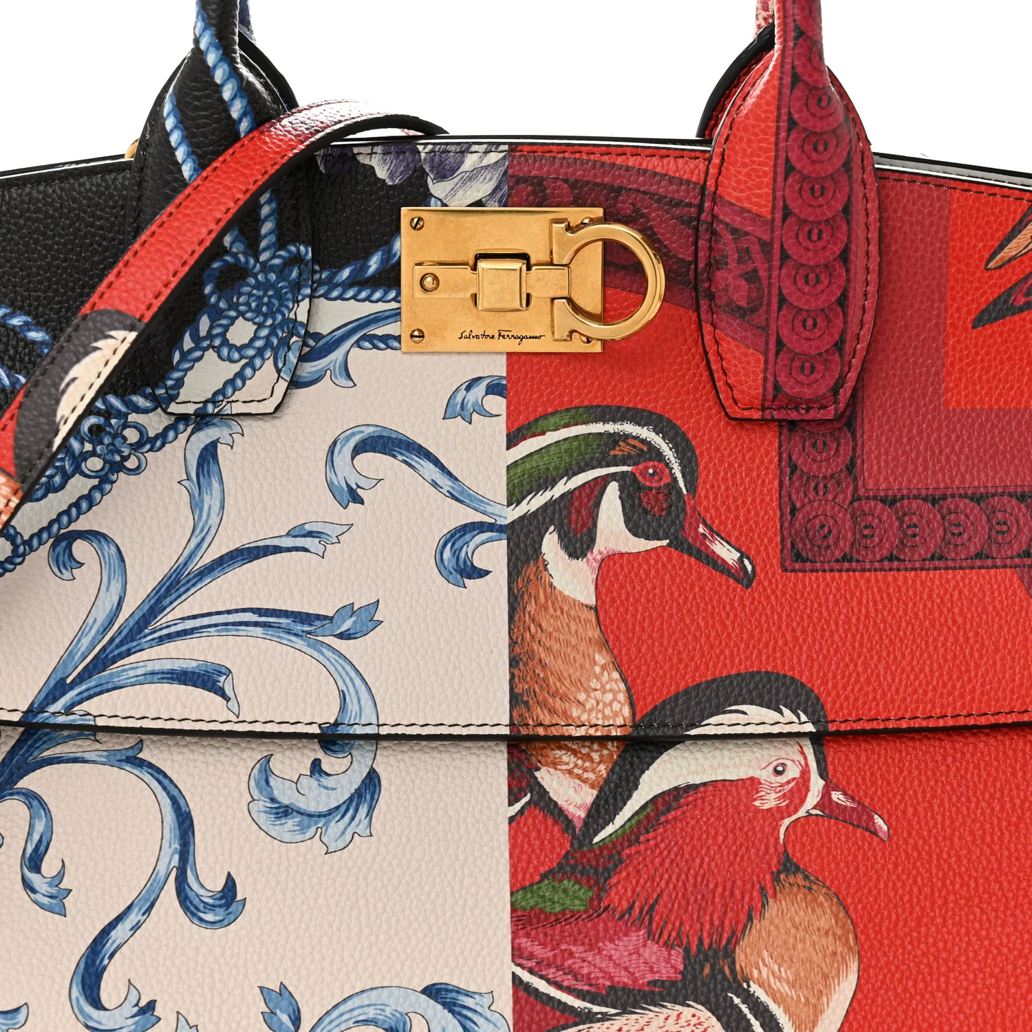 Calfskin Elisabetta Piccolo Print Large The Studio Bag Red Multicolor - Image 8