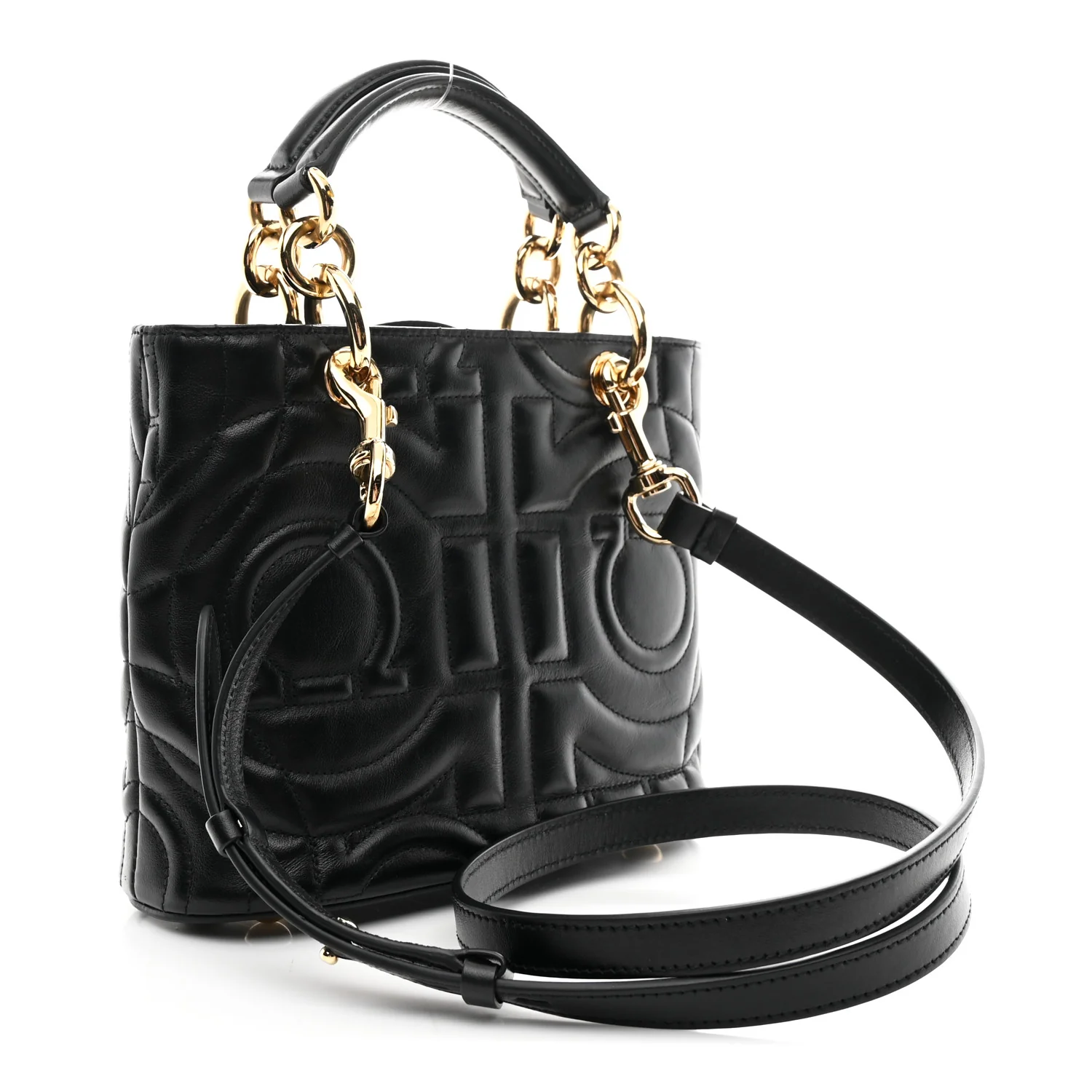 Calfskin Embossed Logo Plaque Gancini Tote Black - Image 3