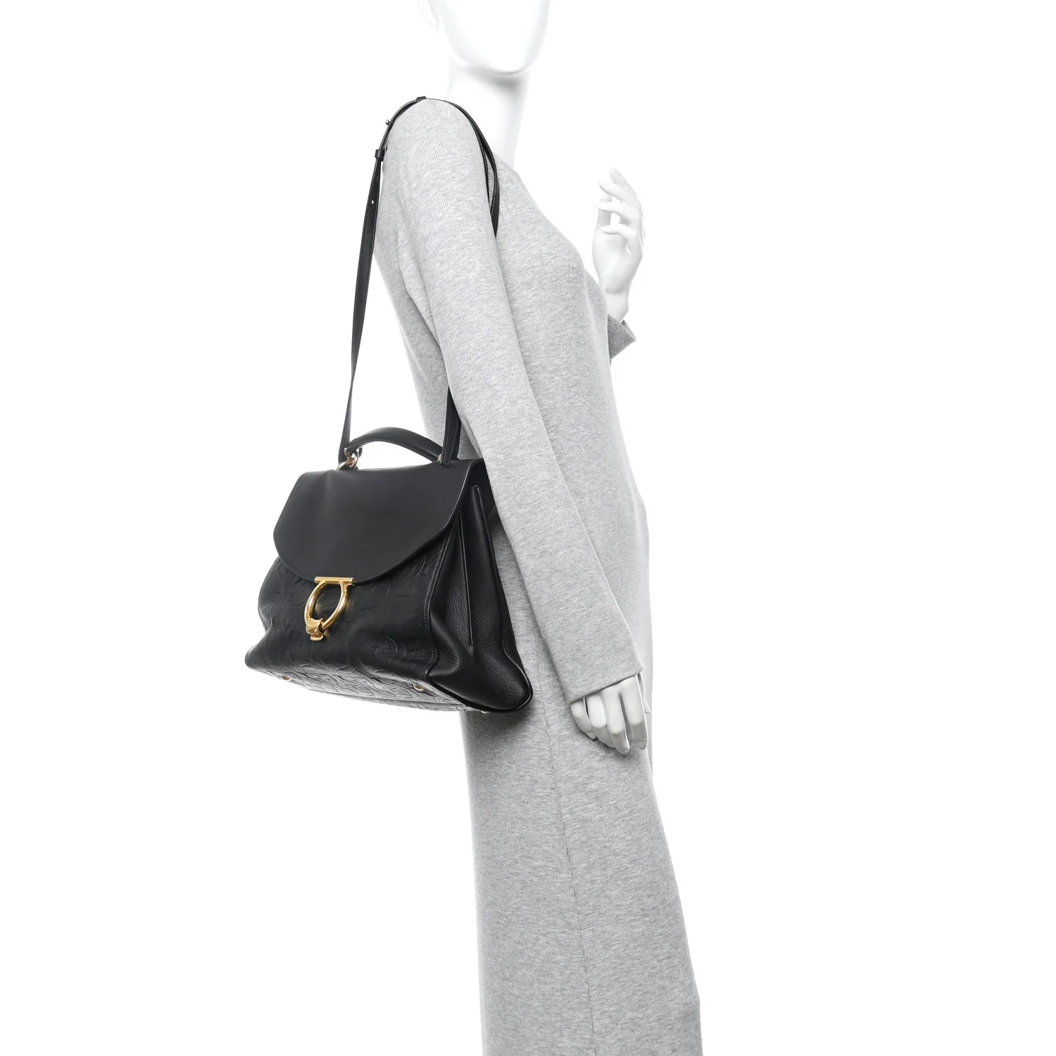 Calfskin Embossed Medium Margot Top Handle Satchel Black - Image 2