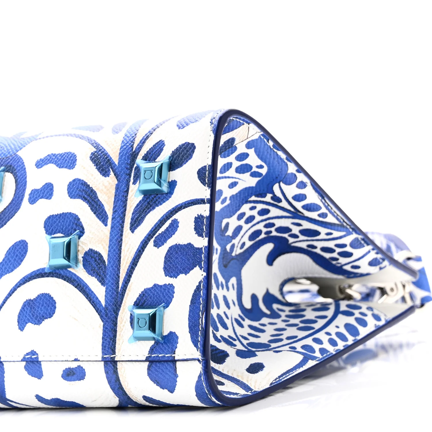 Calfskin Foliage Print Small The Studio Bag White Blue - Image 9