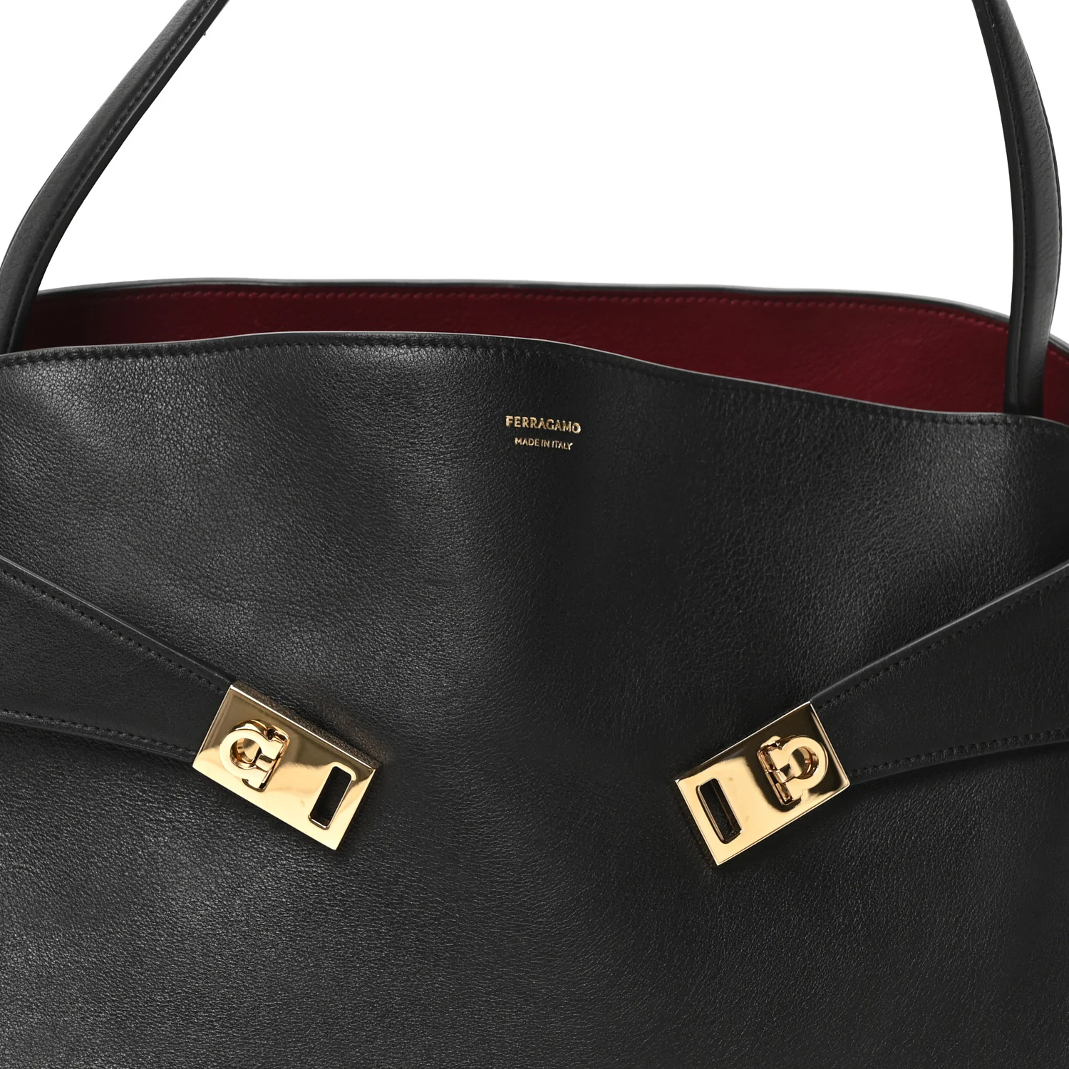 Calfskin Large Hug Soft Bicolor Shoulder Bag Black Flame Red - Image 7