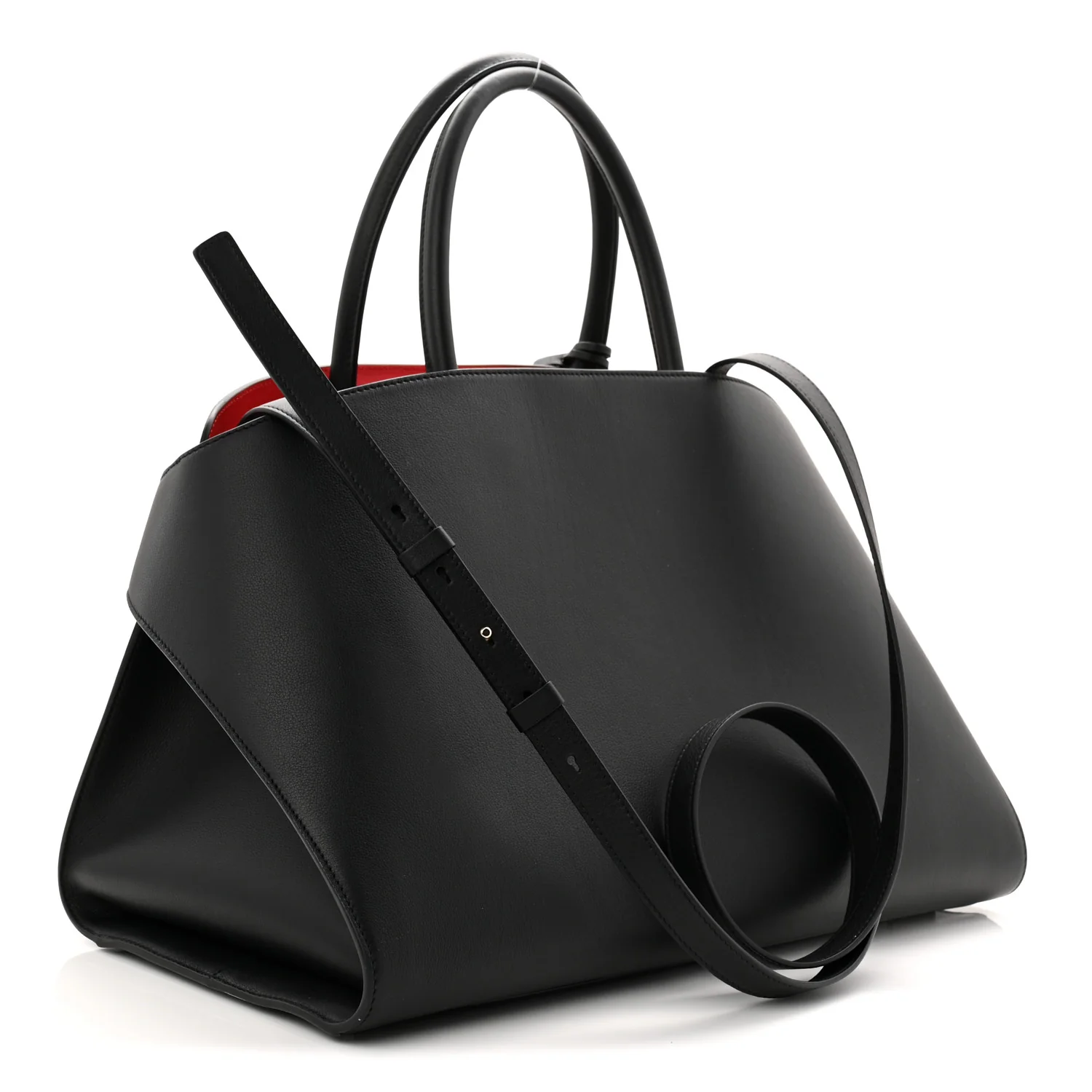 Calfskin Large Hug Soft Bicolor Shoulder Bag Black Flame Red - Image 3
