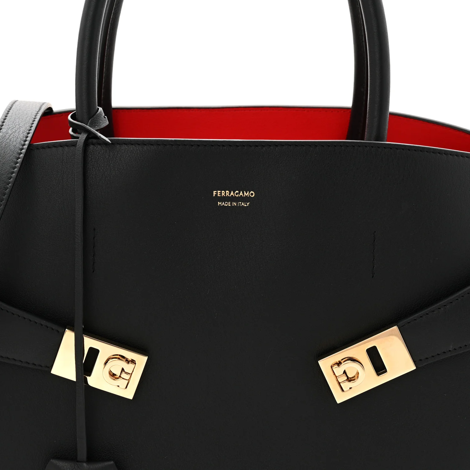 Calfskin Large Hug Soft Bicolor Shoulder Bag Black Flame Red - Image 7