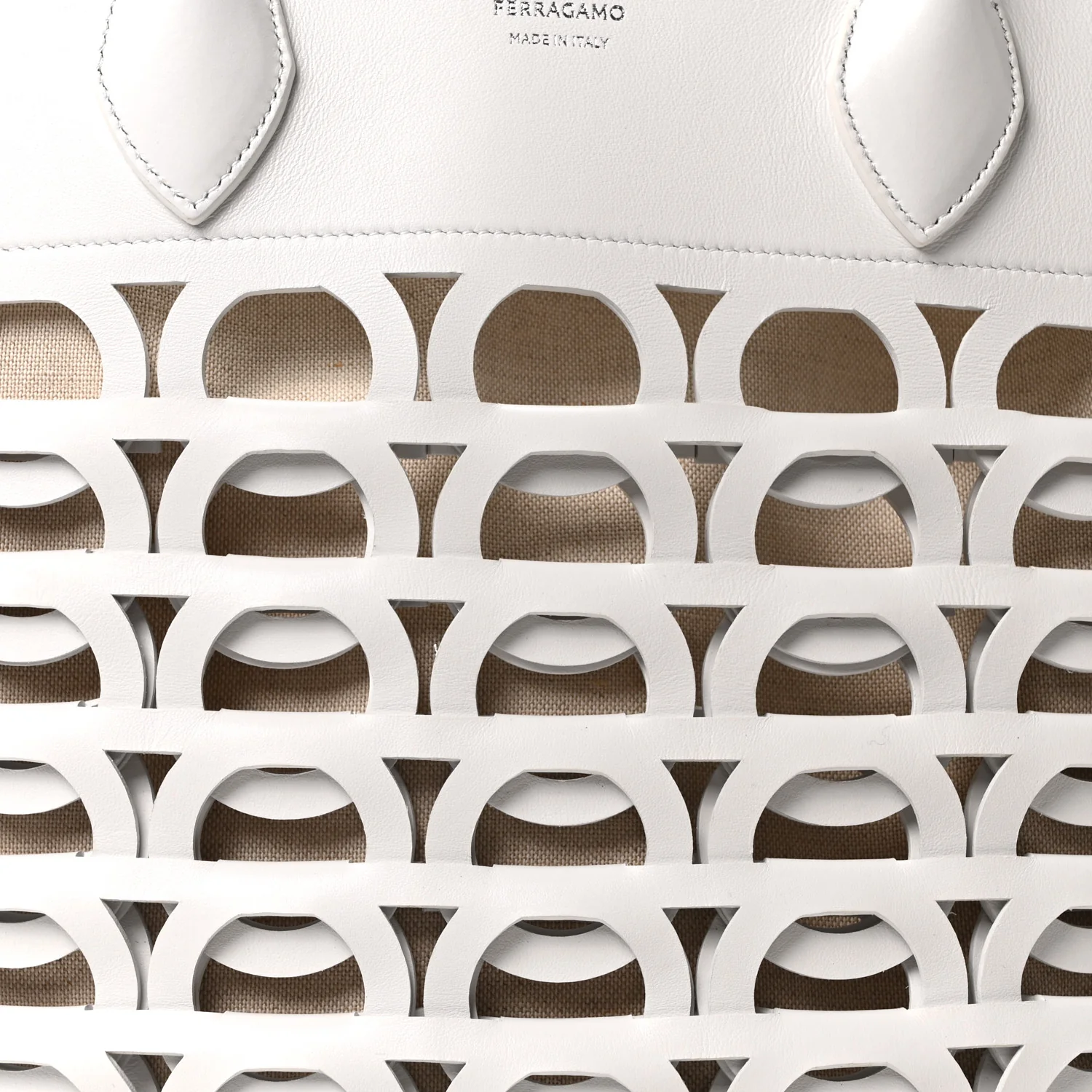 Calfskin Perforated Medium Gancini Tote Bag Optic White - Image 14