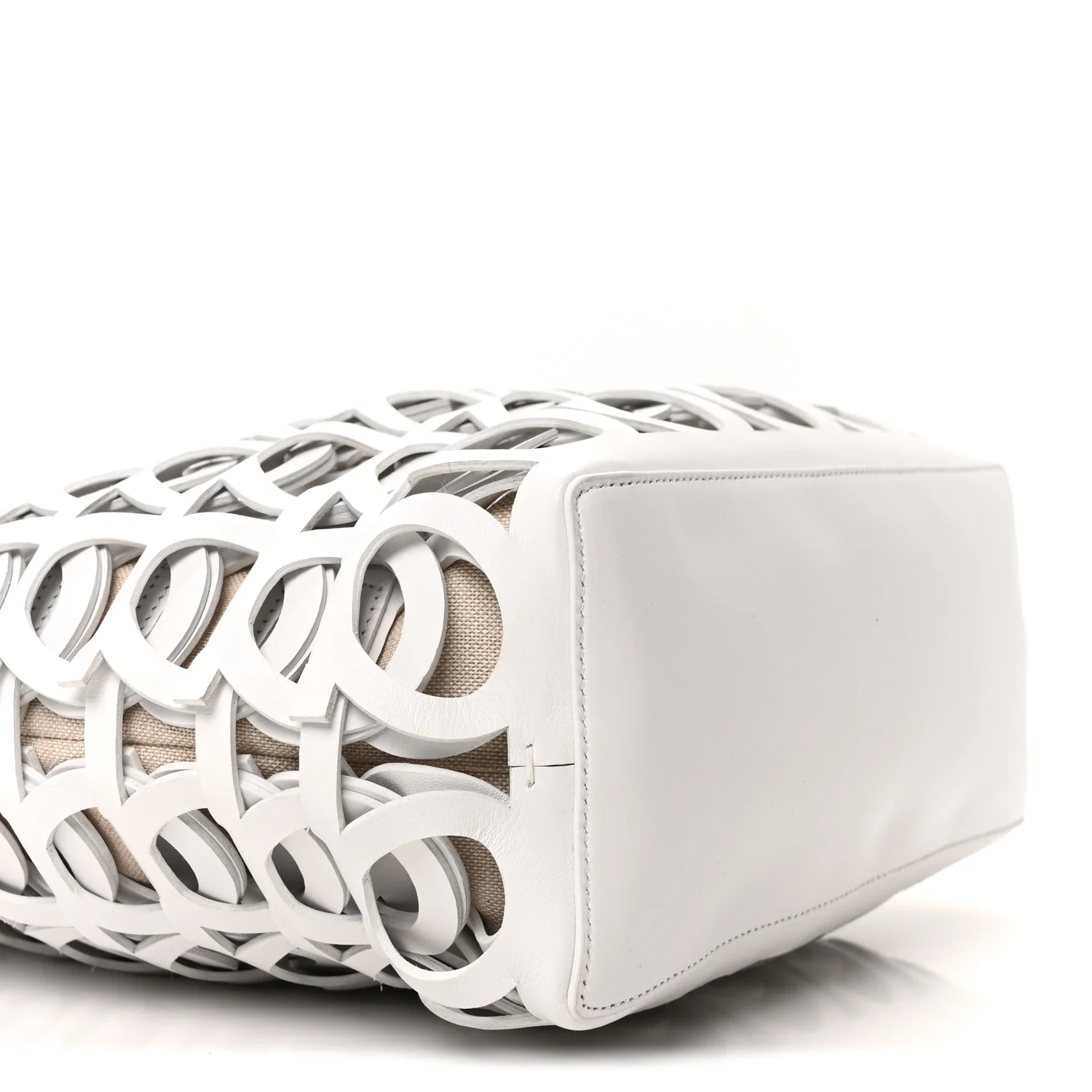Calfskin Perforated Medium Gancini Tote Bag Optic White - Image 16