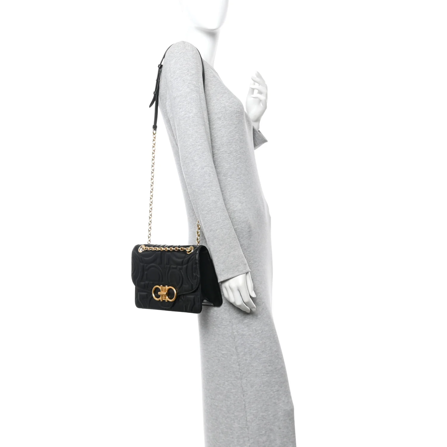 Calfskin Quilted Gancini Flap Bag Black - Image 2