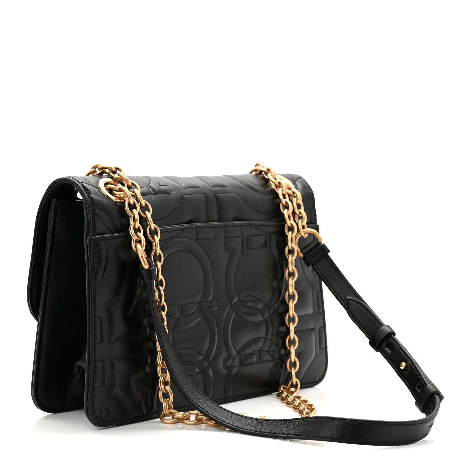 Calfskin Quilted Gancini Flap Bag Black - Image 3