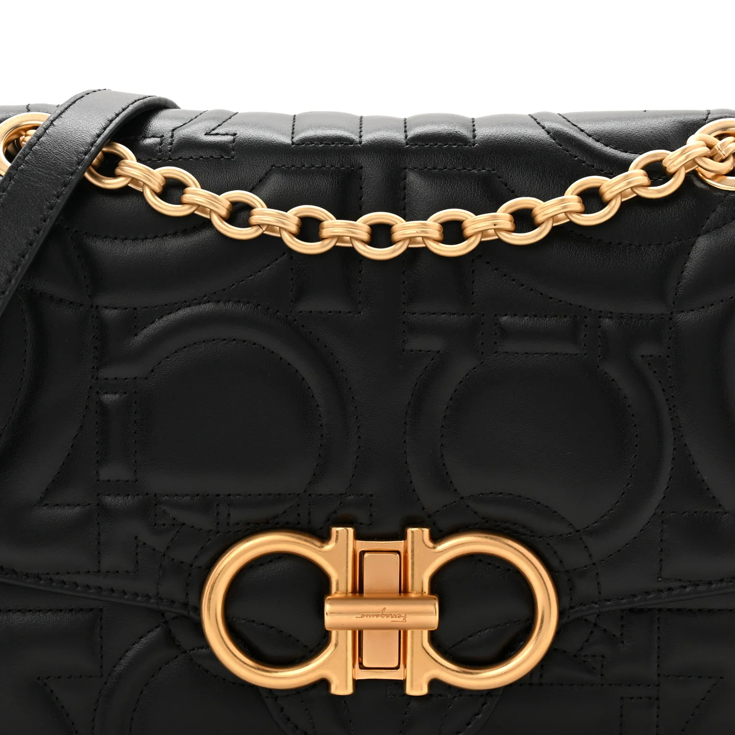 Calfskin Quilted Gancini Flap Bag Black - Image 7
