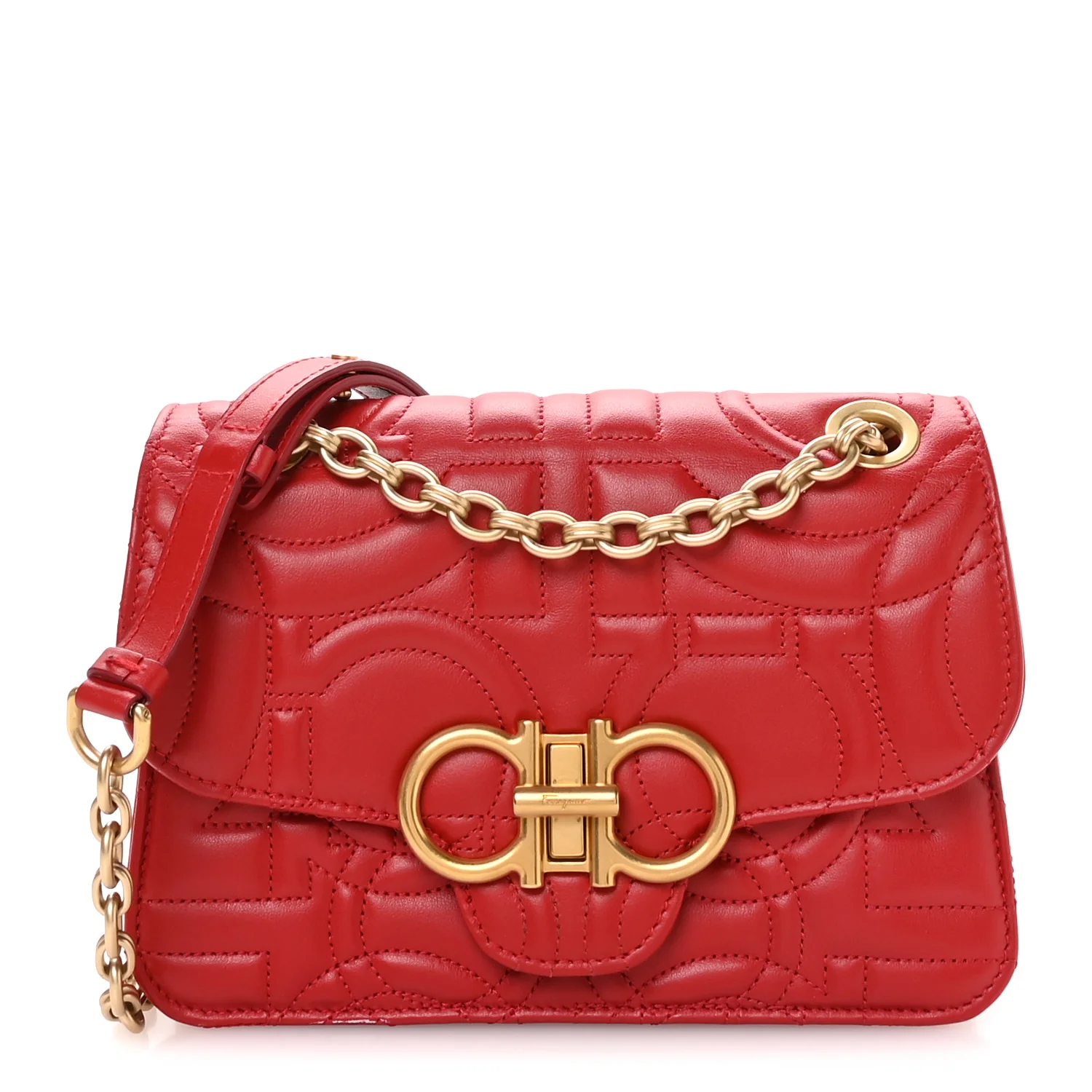 Calfskin Quilted Gancini Flap Bag Lipstick