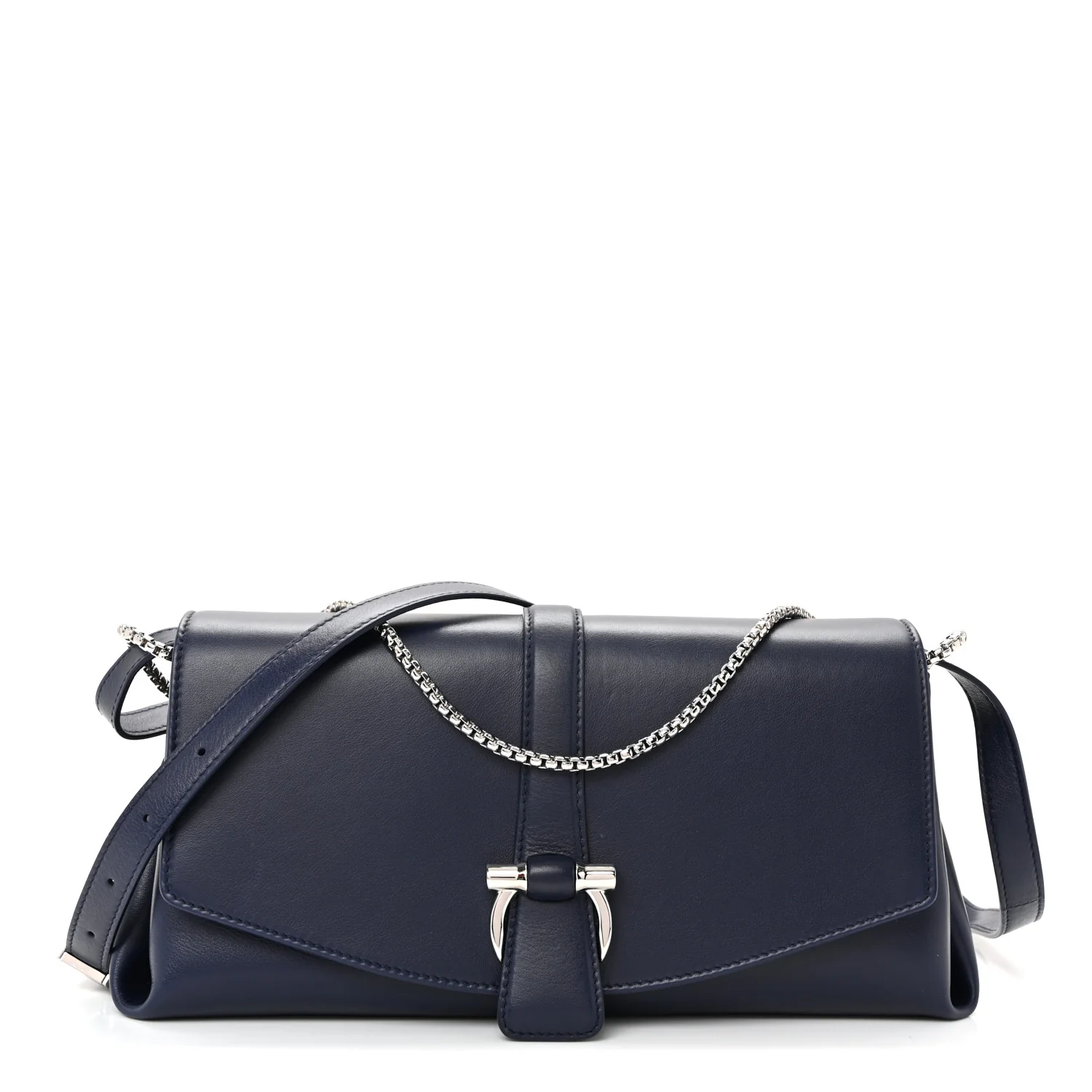 Calfskin Small Front Flap Crossbody Bag Navy Blue