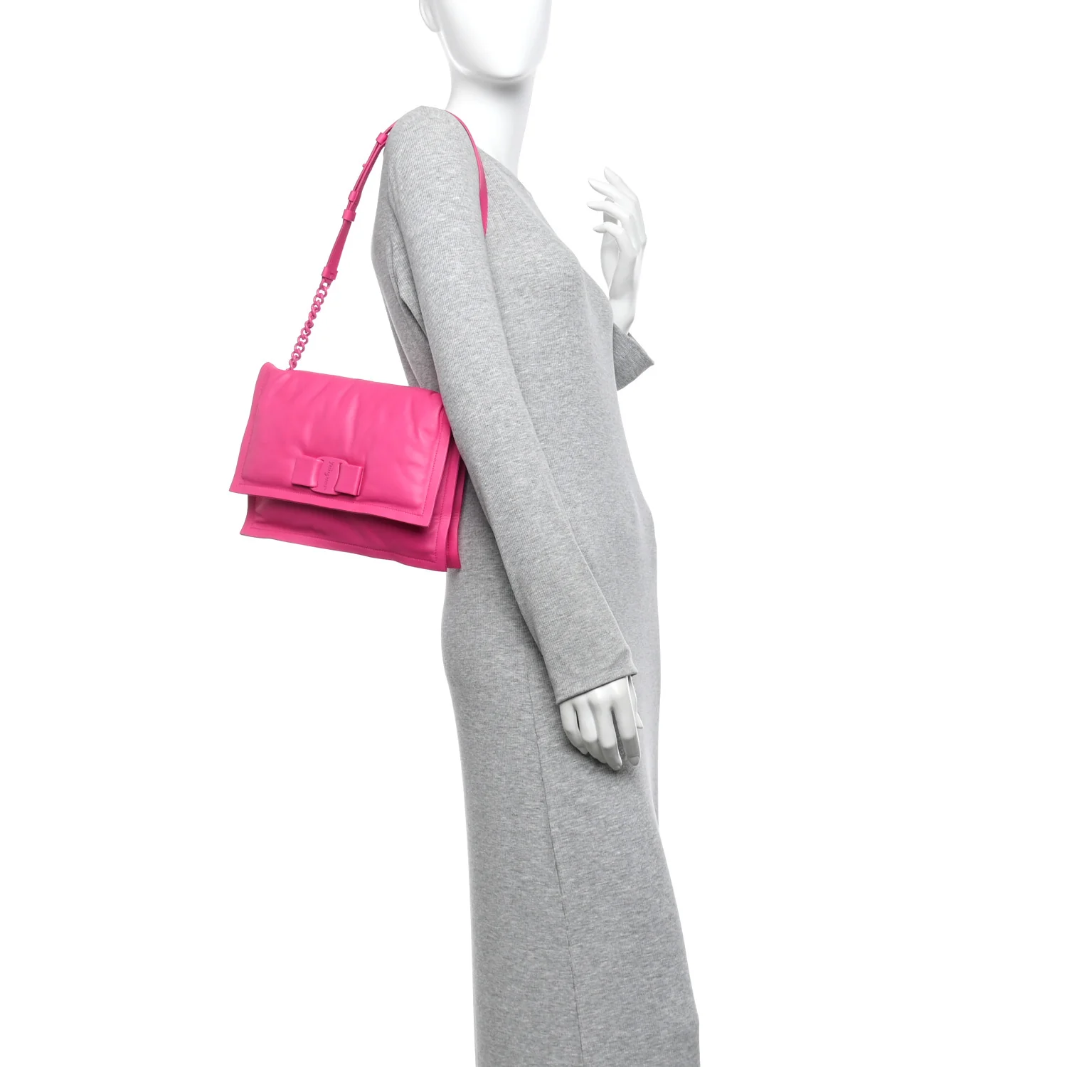 Calfskin Small Viva Bow Shoulder Bag Hot Pink - Image 2