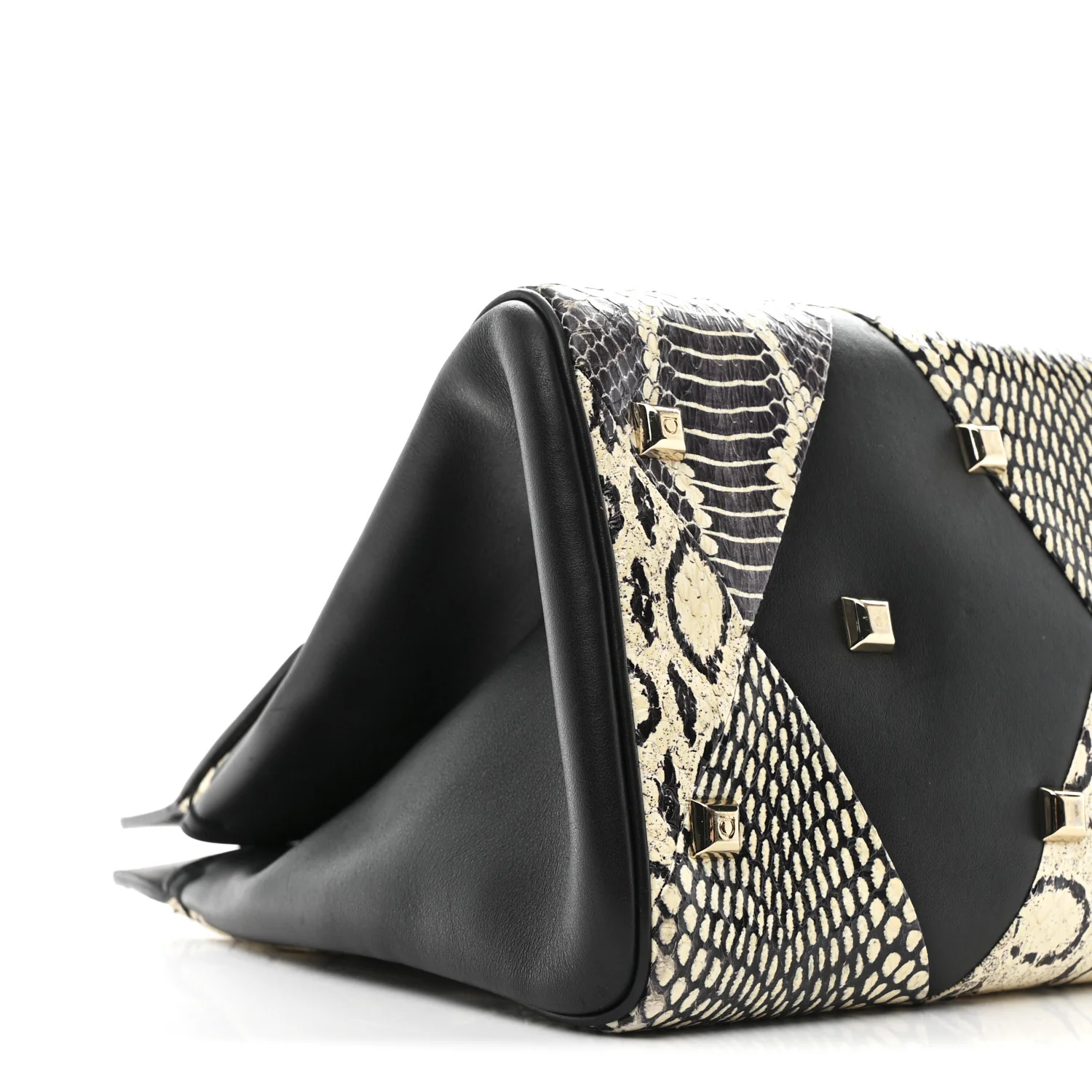 Calfskin Snakeskin Gancini Large Studio Bag Black Beige - Image 10