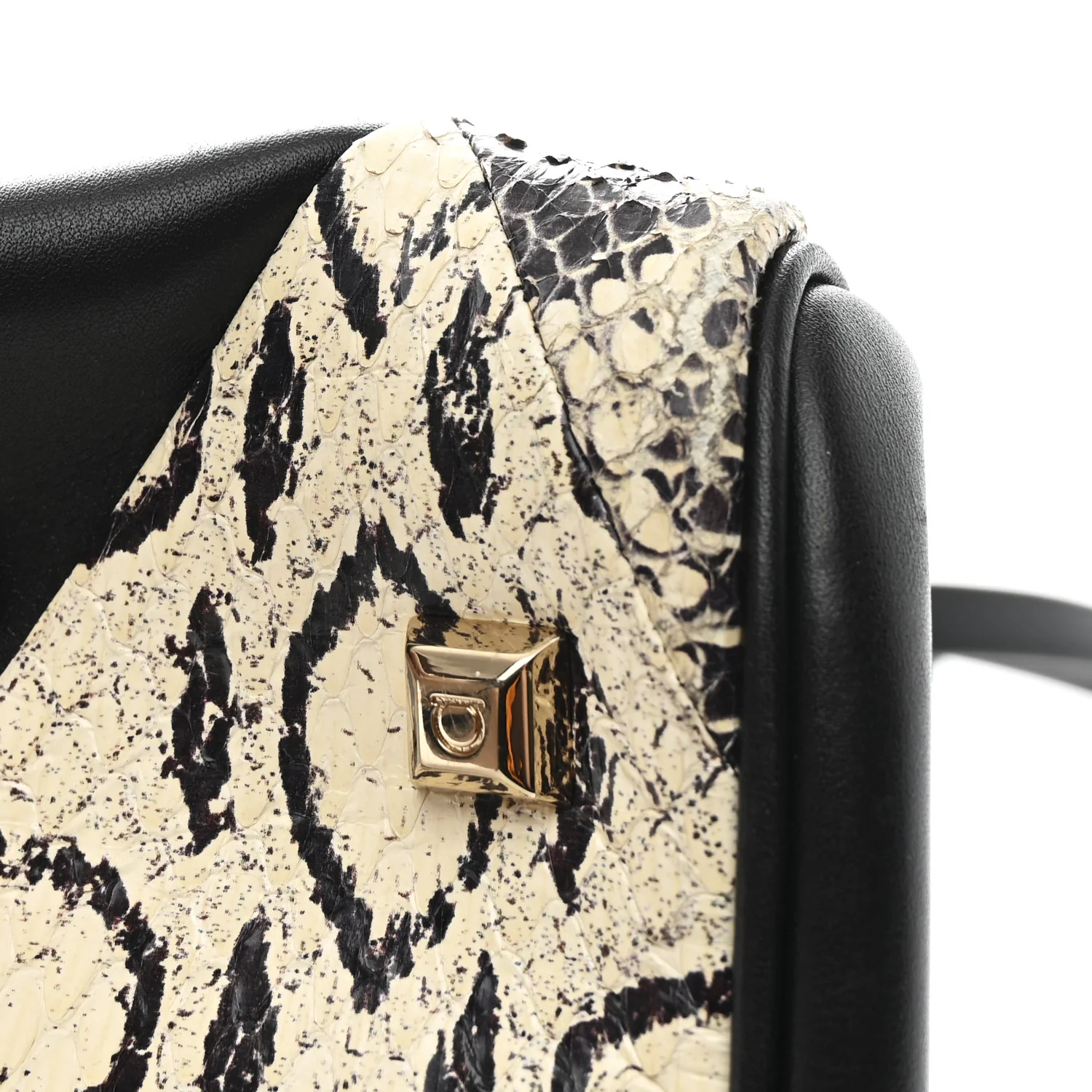 Calfskin Snakeskin Gancini Large Studio Bag Black Beige - Image 14