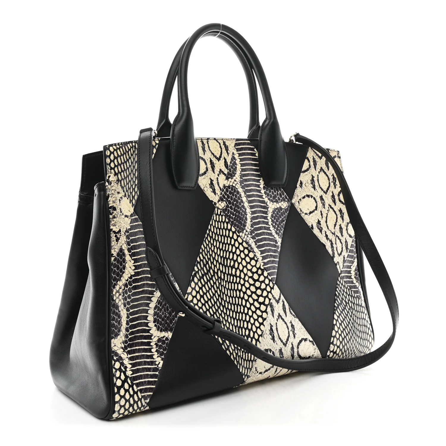 Calfskin Snakeskin Gancini Large Studio Bag Black Beige - Image 4