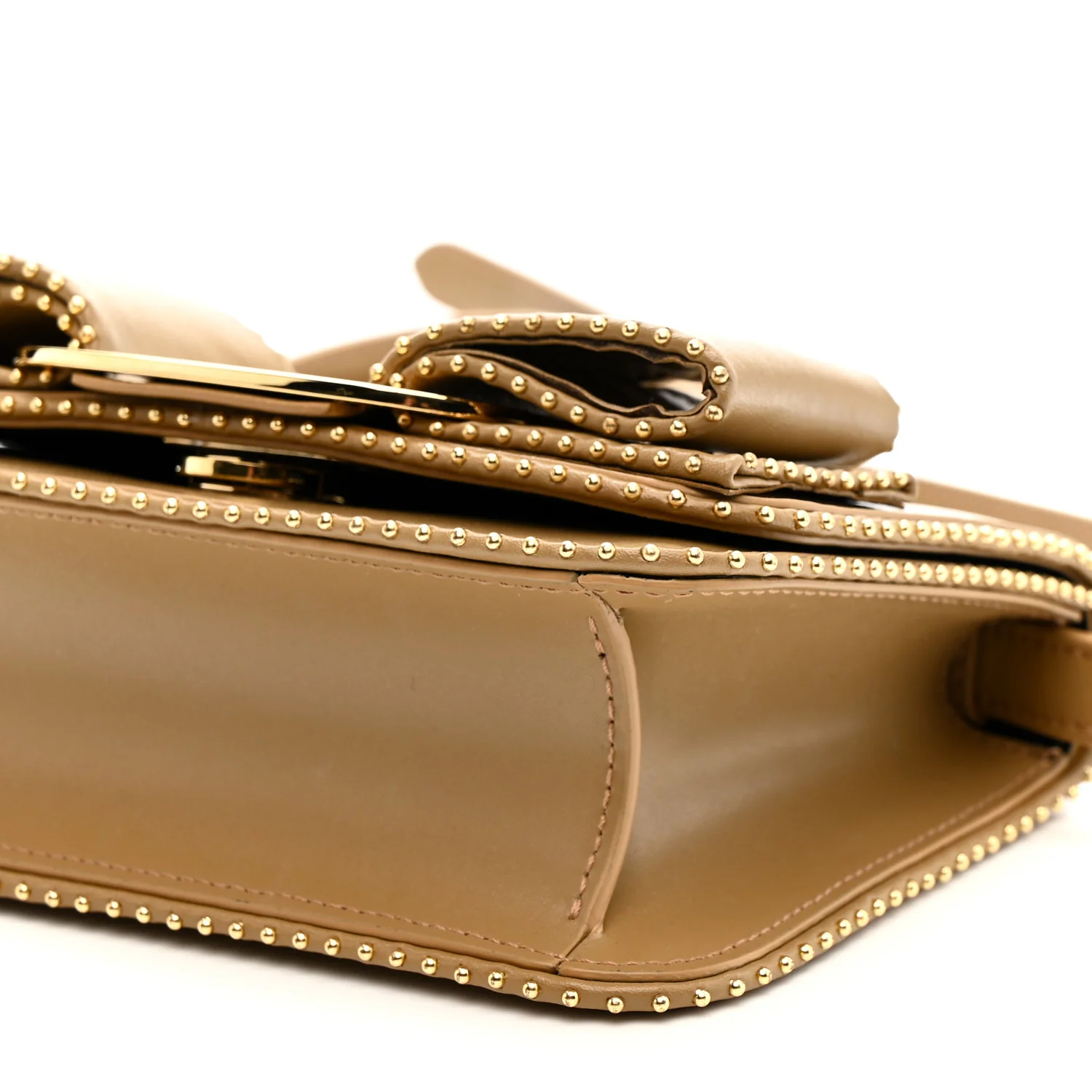 Calfskin Studded Mini Vara Bow Crossbody Bag Camel - Image 10
