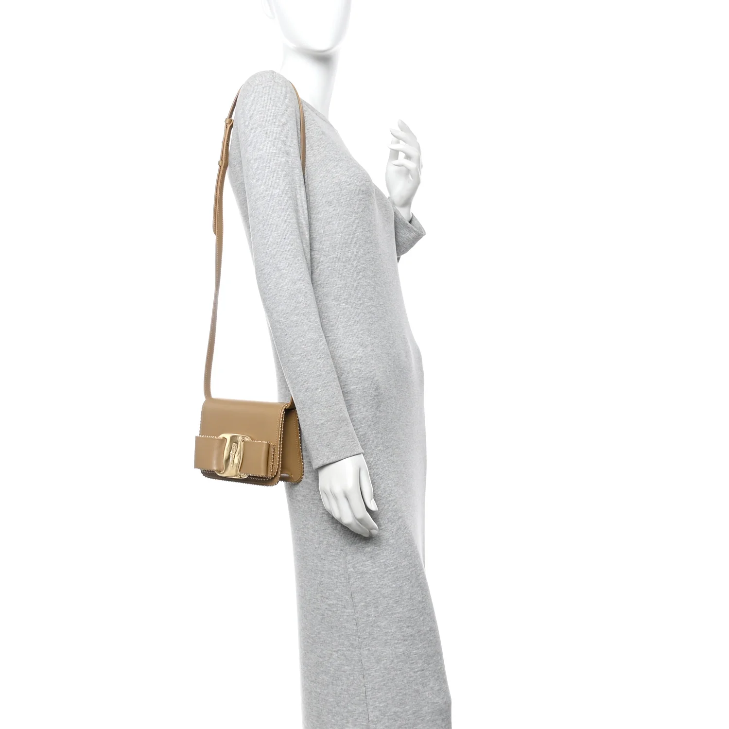 Calfskin Studded Mini Vara Bow Crossbody Bag Camel - Image 2