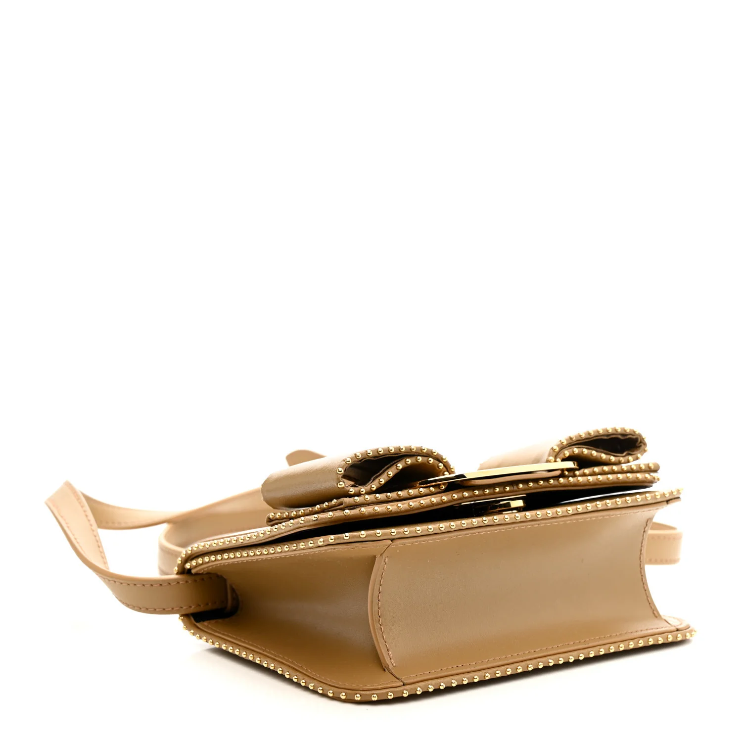 Calfskin Studded Mini Vara Bow Crossbody Bag Camel - Image 4