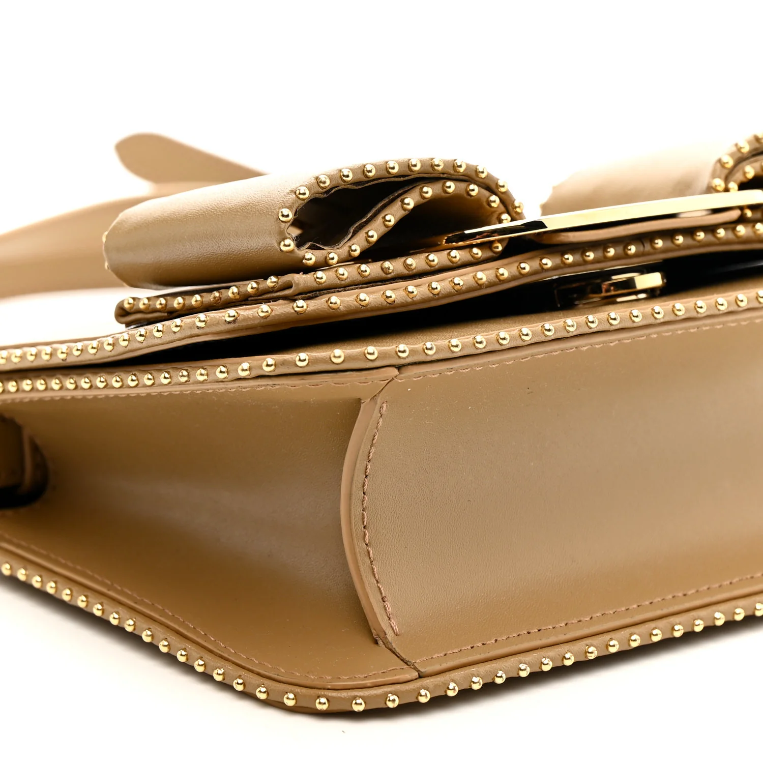 Calfskin Studded Mini Vara Bow Crossbody Bag Camel - Image 9