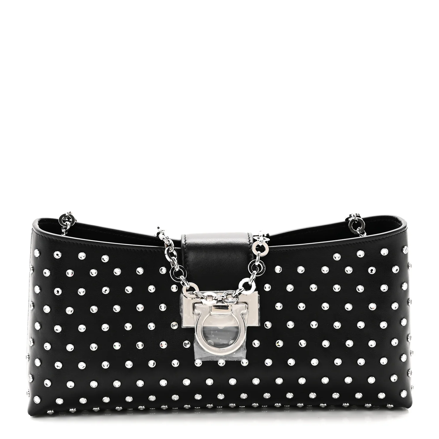 Calfskin Studded Trifolio Shoulder Bag Black