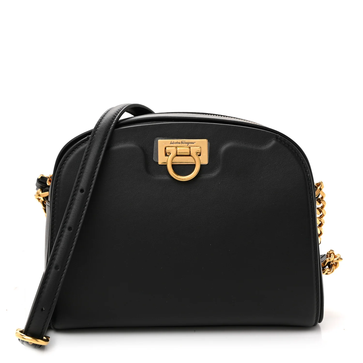 Calfskin Trifolio Camera Crossbody Bag Black