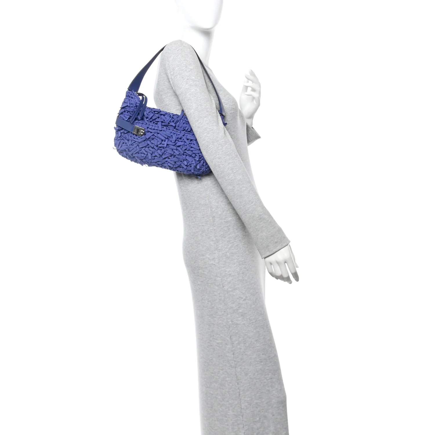 Canvas Fringe Hug Shoulder Bag Blue - Image 2
