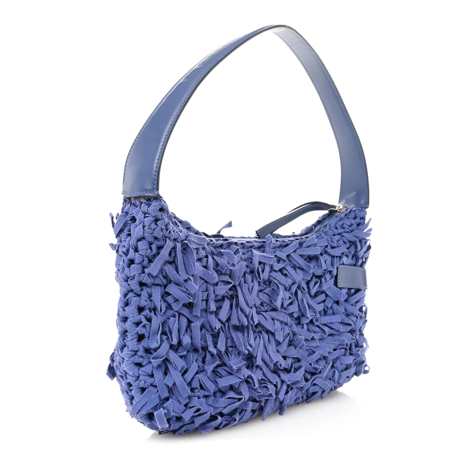 Canvas Fringe Hug Shoulder Bag Blue - Image 3