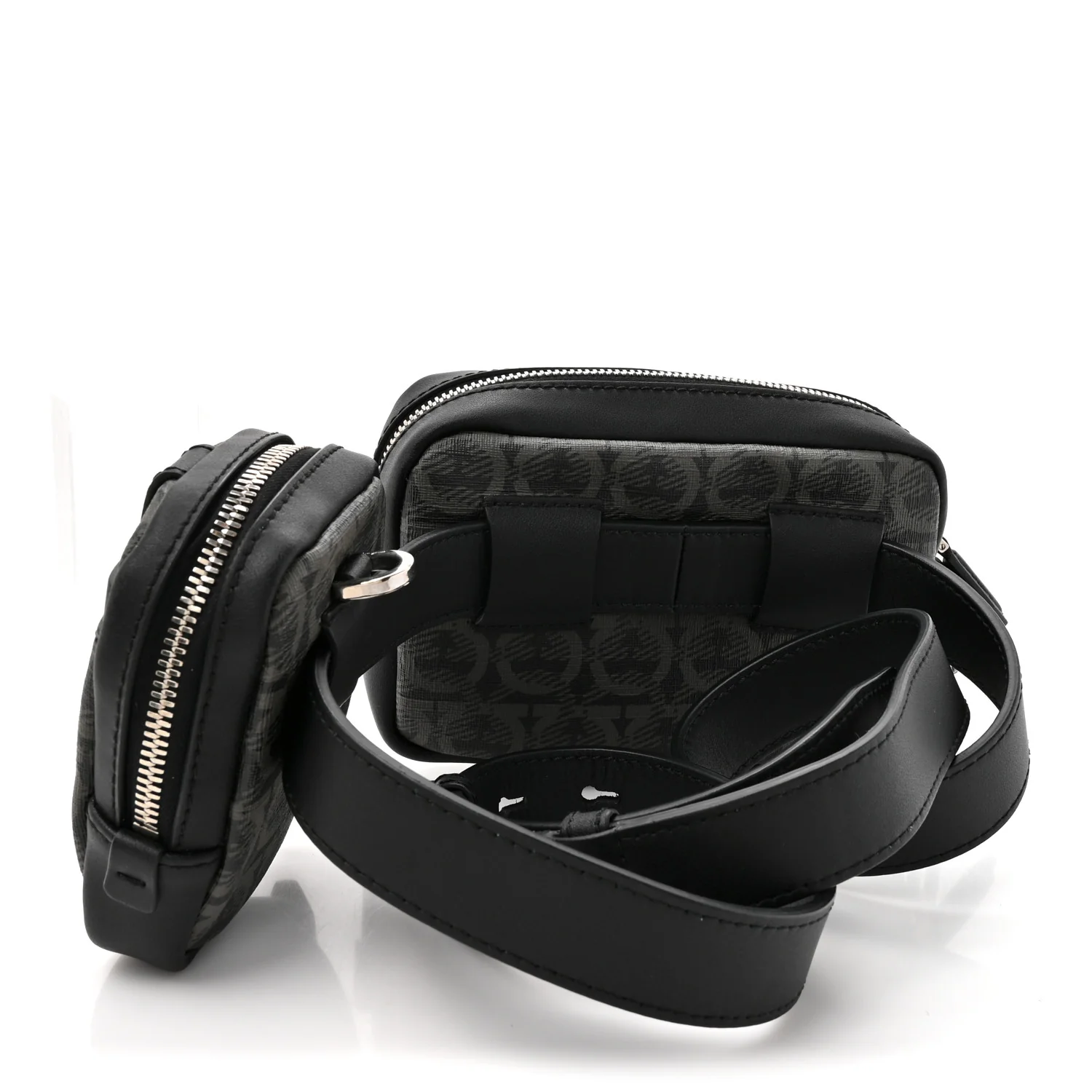 Gancini Monogram Calfskin Multi-Pouch Travel Belt Bag Black Grey - Image 3