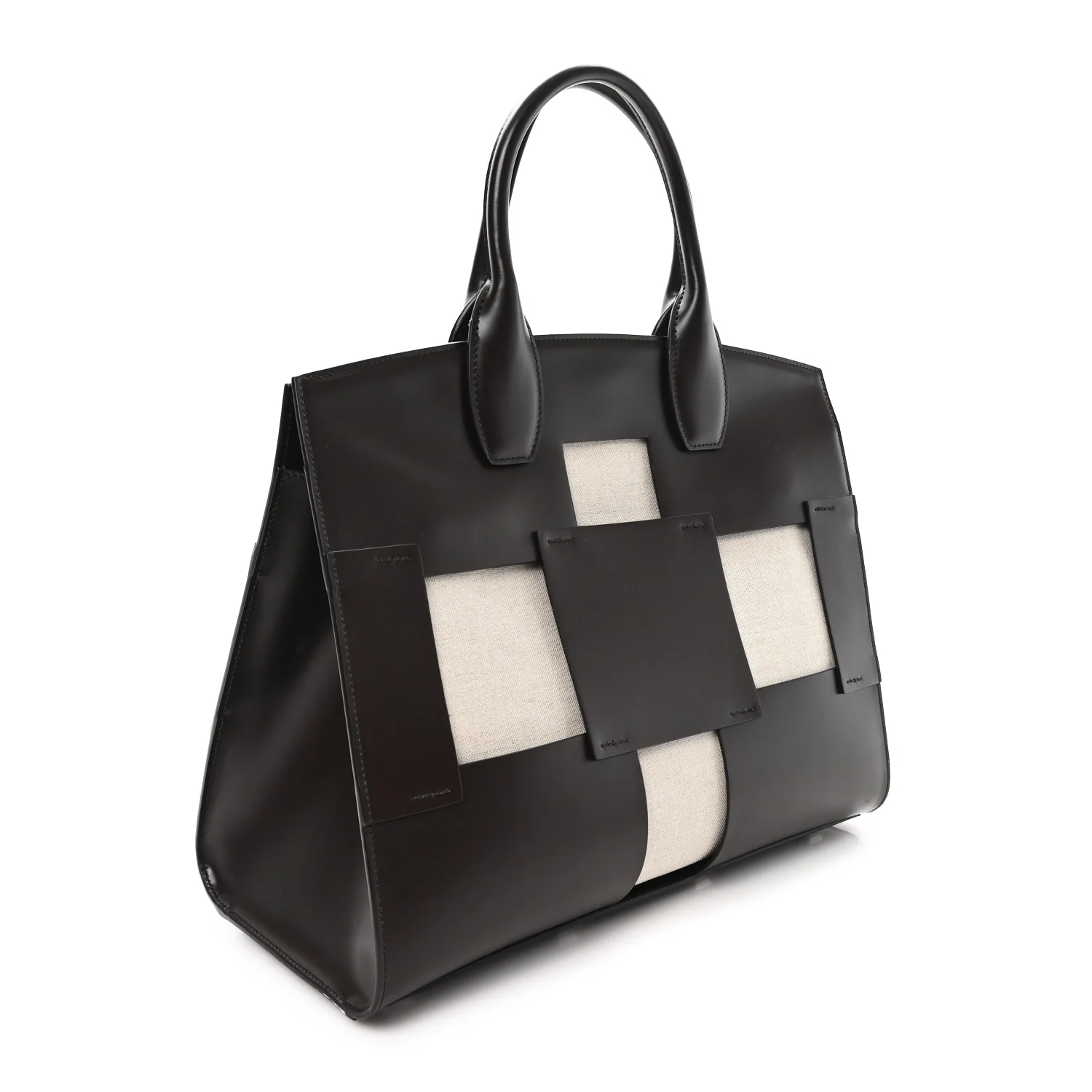Hickory Calfskin Canvas Cutout The Studio Box Bag Beige Brown - Image 4