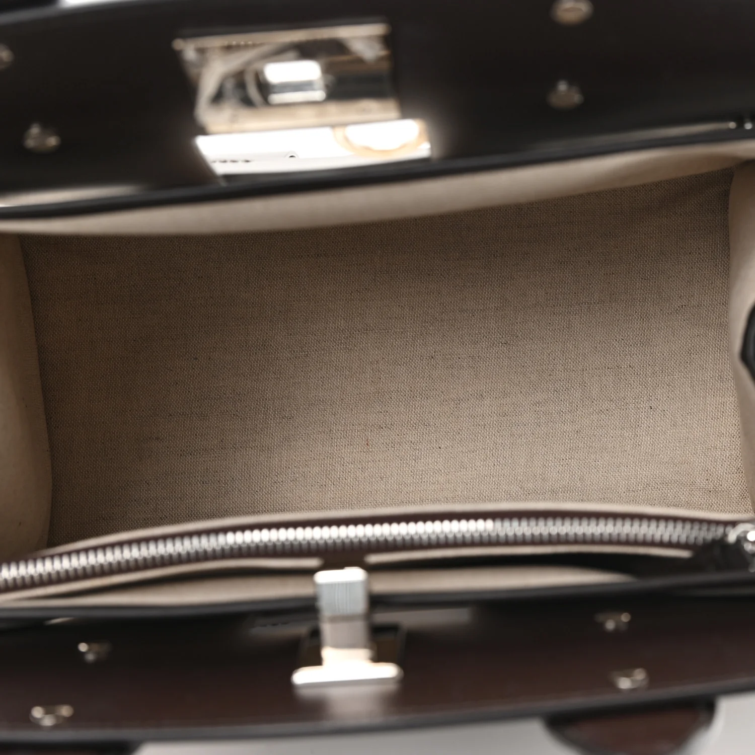 Hickory Calfskin Canvas Cutout The Studio Box Bag Beige Brown - Image 6