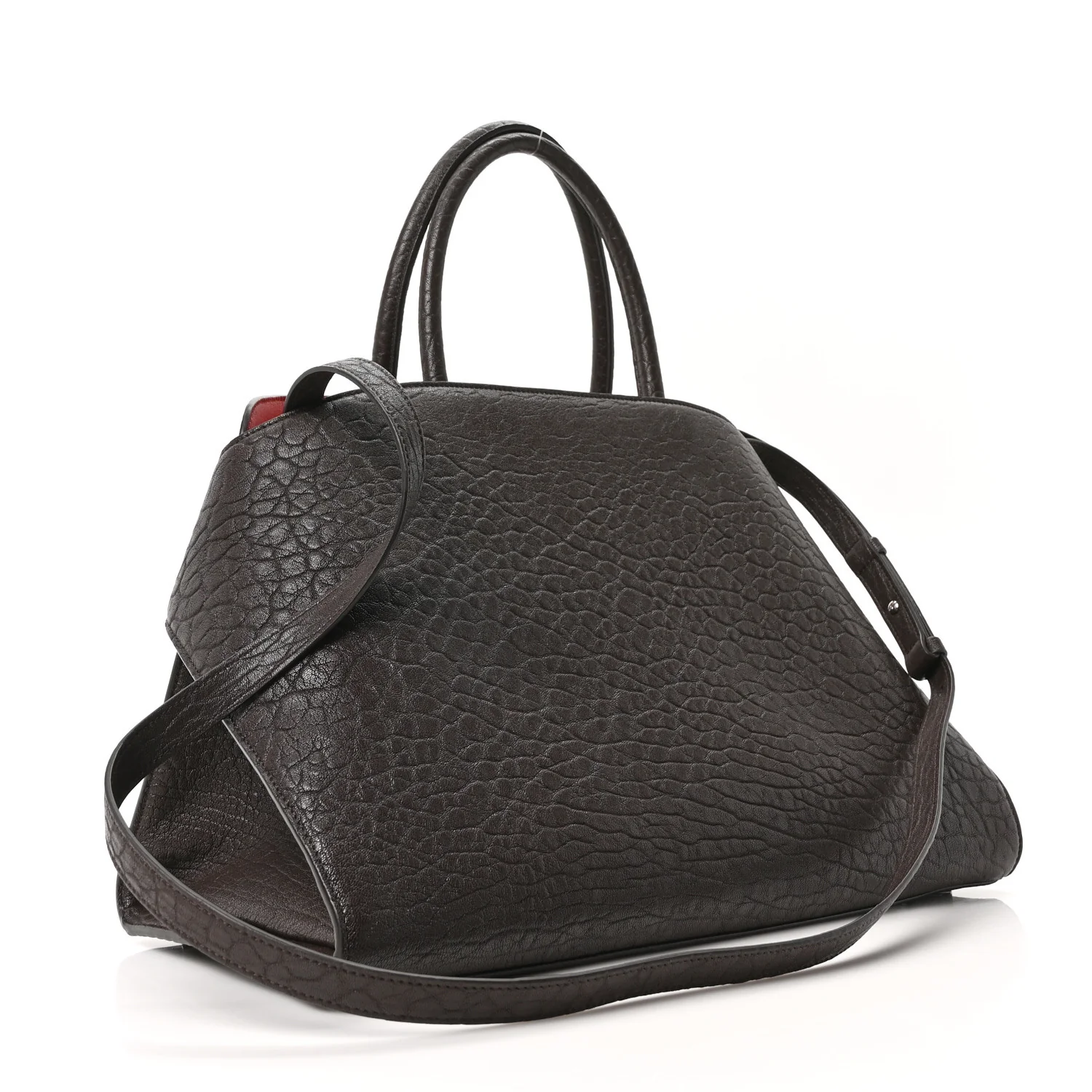 Natural Grain Calfskin Bicolor Large Hug Bag Testa Di Moro Flame Red - Image 3