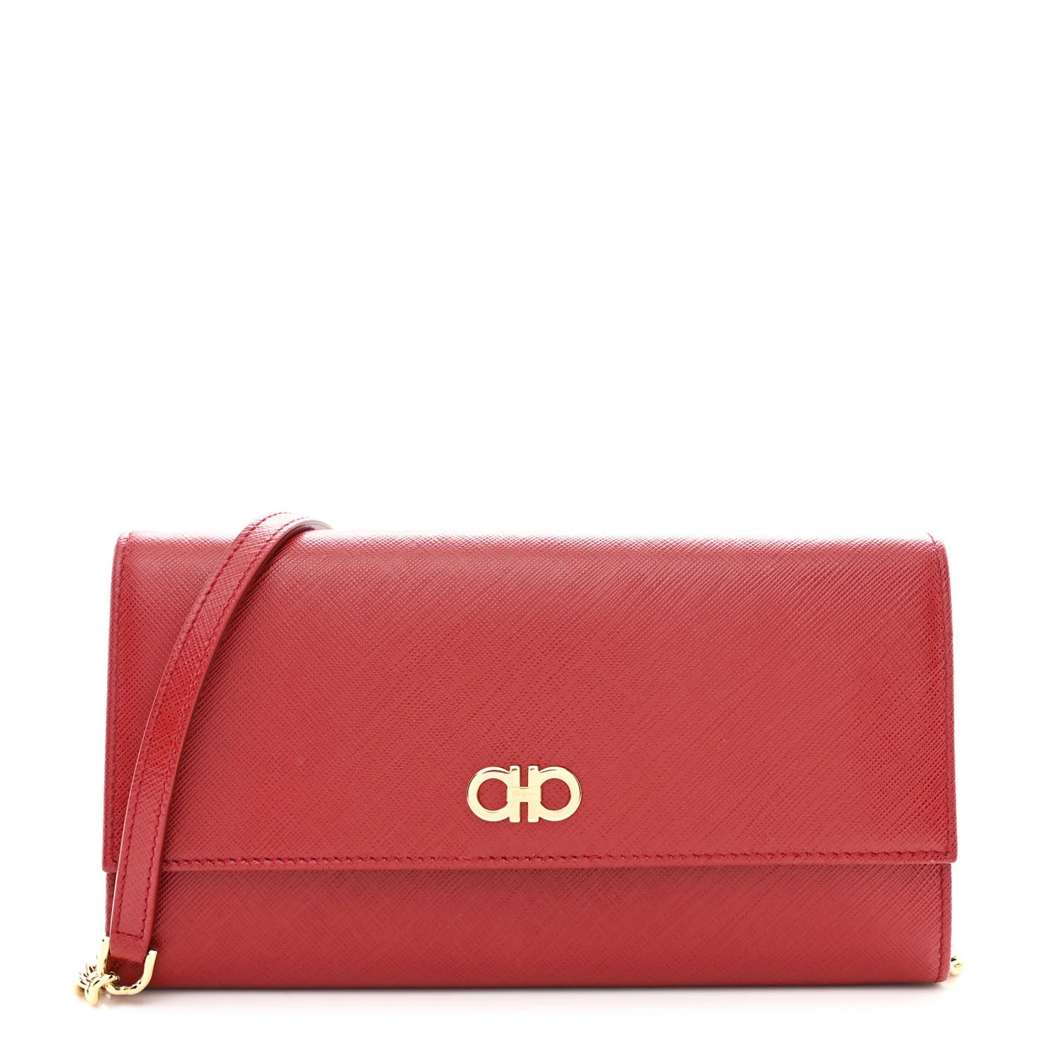Printed Calfskin Gancini Wallet On Chain Red