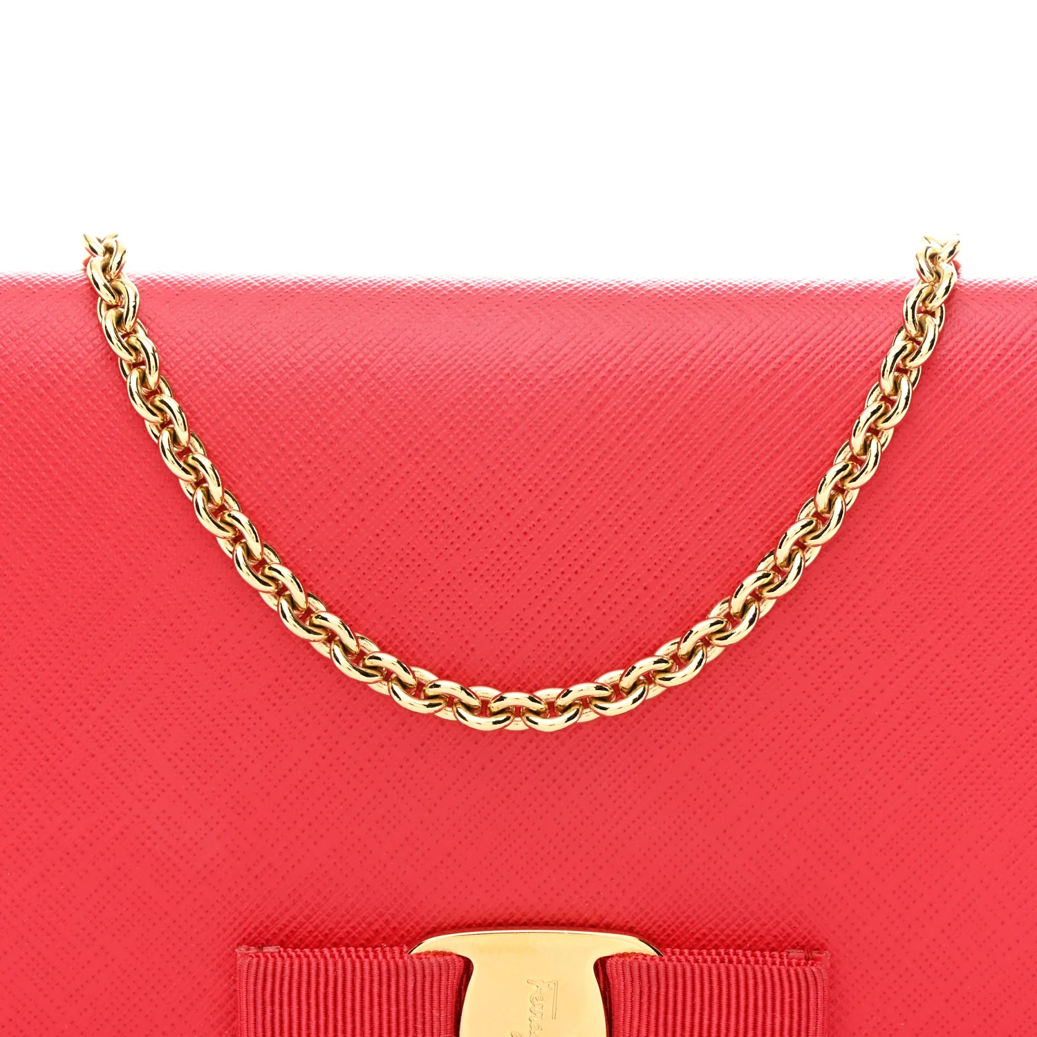 Printed Calfskin Vara Bow Chain Wallet Red - Image 8