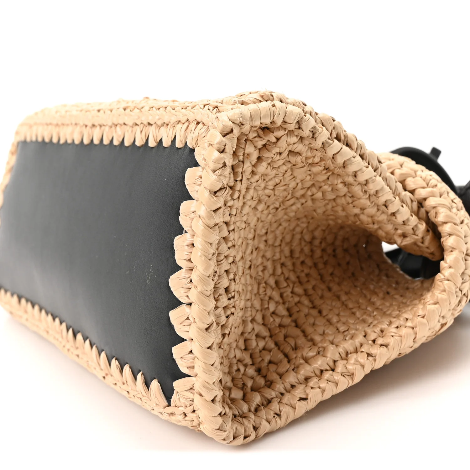 Raffia Effect Calfskin XS Hug Bag Natural Black - Image 10