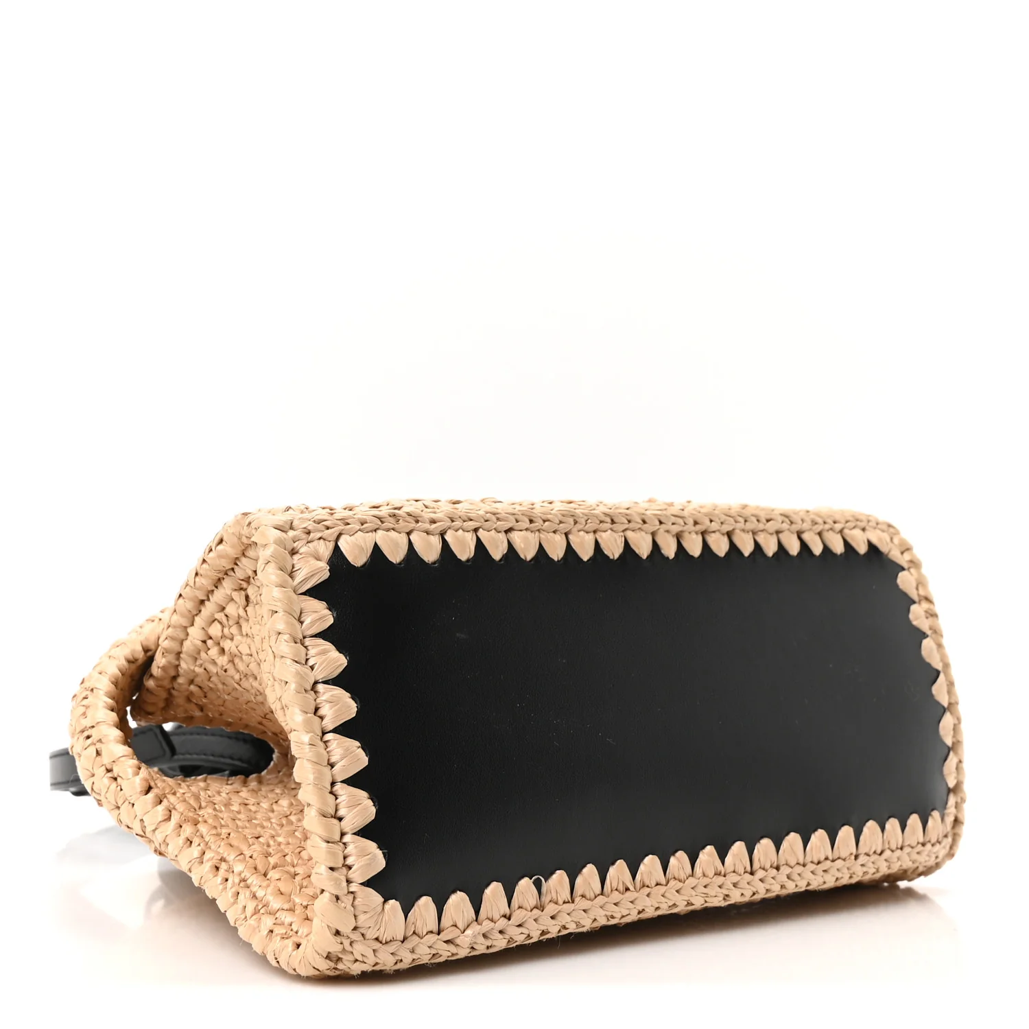 Raffia Effect Calfskin XS Hug Bag Natural Black - Image 4