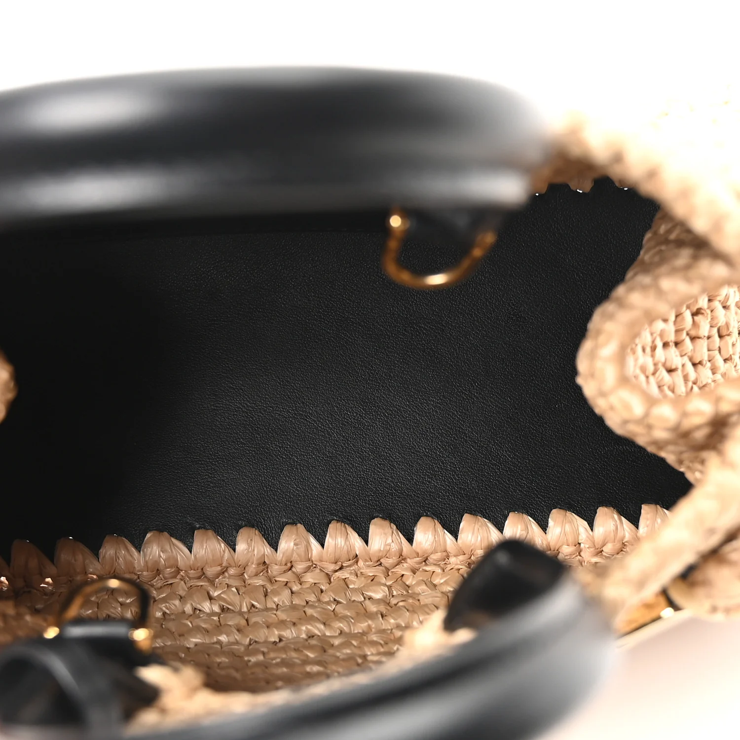 Raffia Effect Calfskin XS Hug Bag Natural Black - Image 5