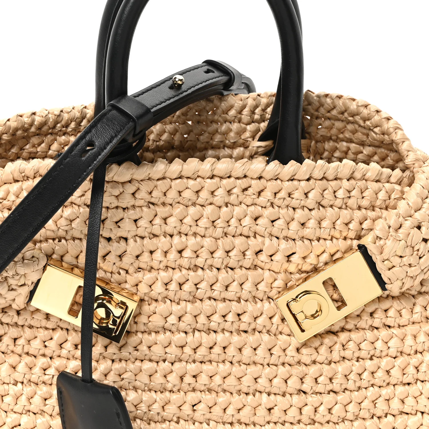 Raffia Effect Calfskin XS Hug Bag Natural Black - Image 8