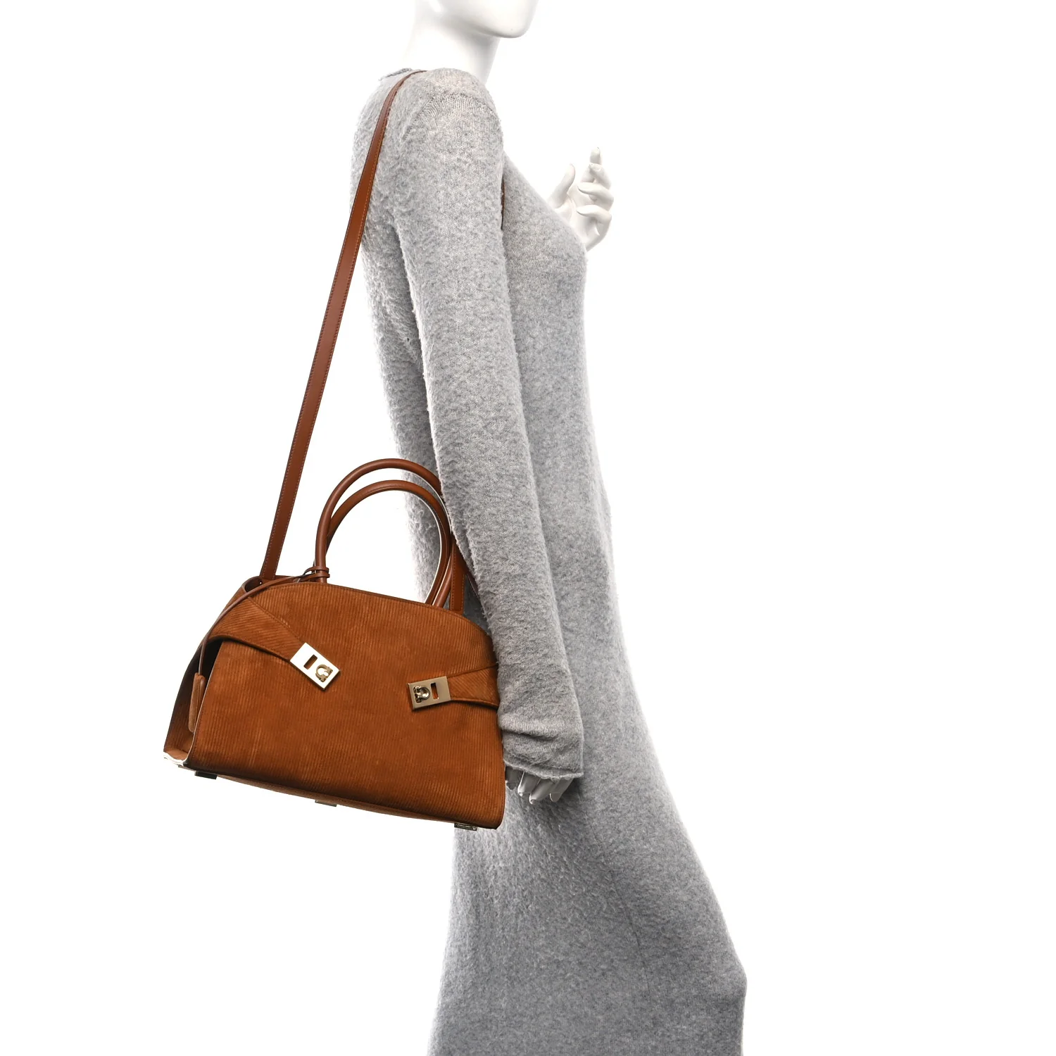 Suede Corduroy Medium Hug Bag Natural Nude - Image 2