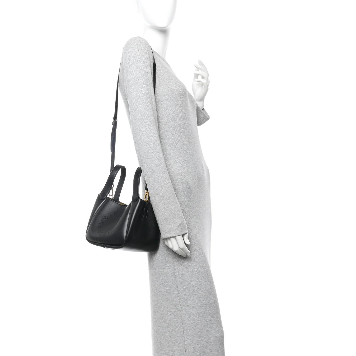 Eco Alter Nappa Perforated Logo Double Top Handle Crossbody Bag Black - Image 2
