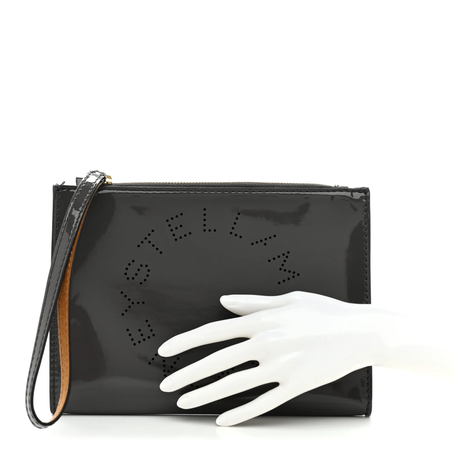 Patent Faux Leather Perforated Logo Pouch Caviar - Image 2