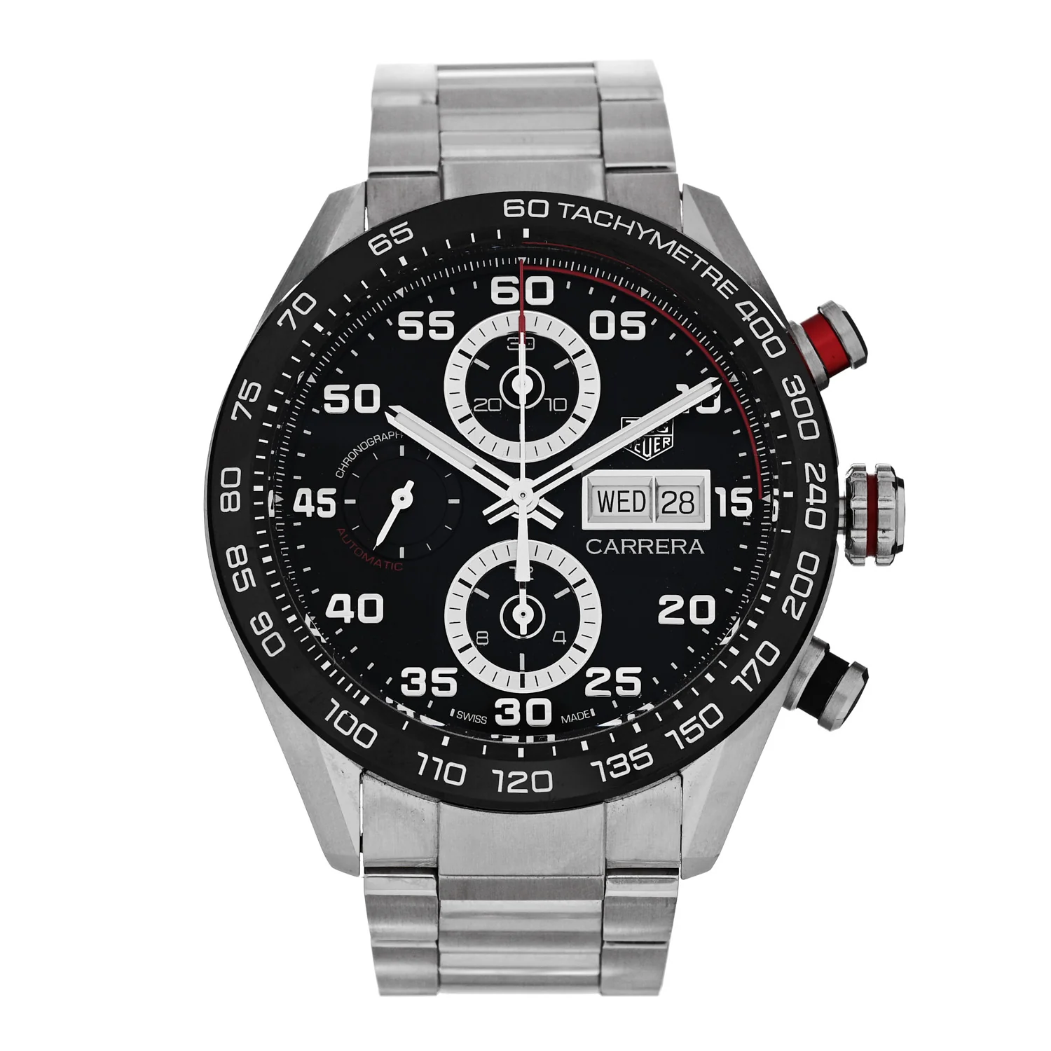 Stainless Steel 44mm Carrera Chronograph Automatic Watch Black CBN2A1AA