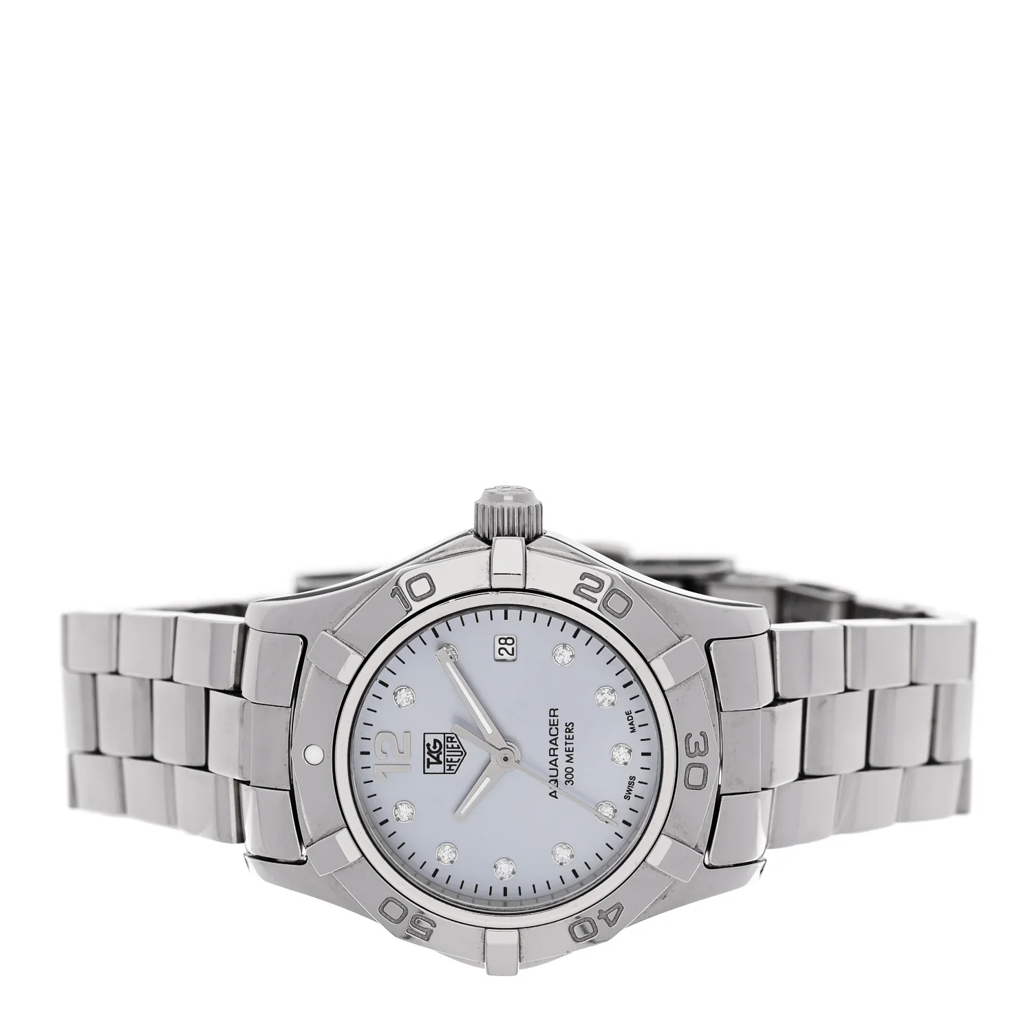 Stainless Steel Diamond Blue Mother of Pearl 27mm Aquaracer Lady Quartz Watch WAF1419 - Image 2
