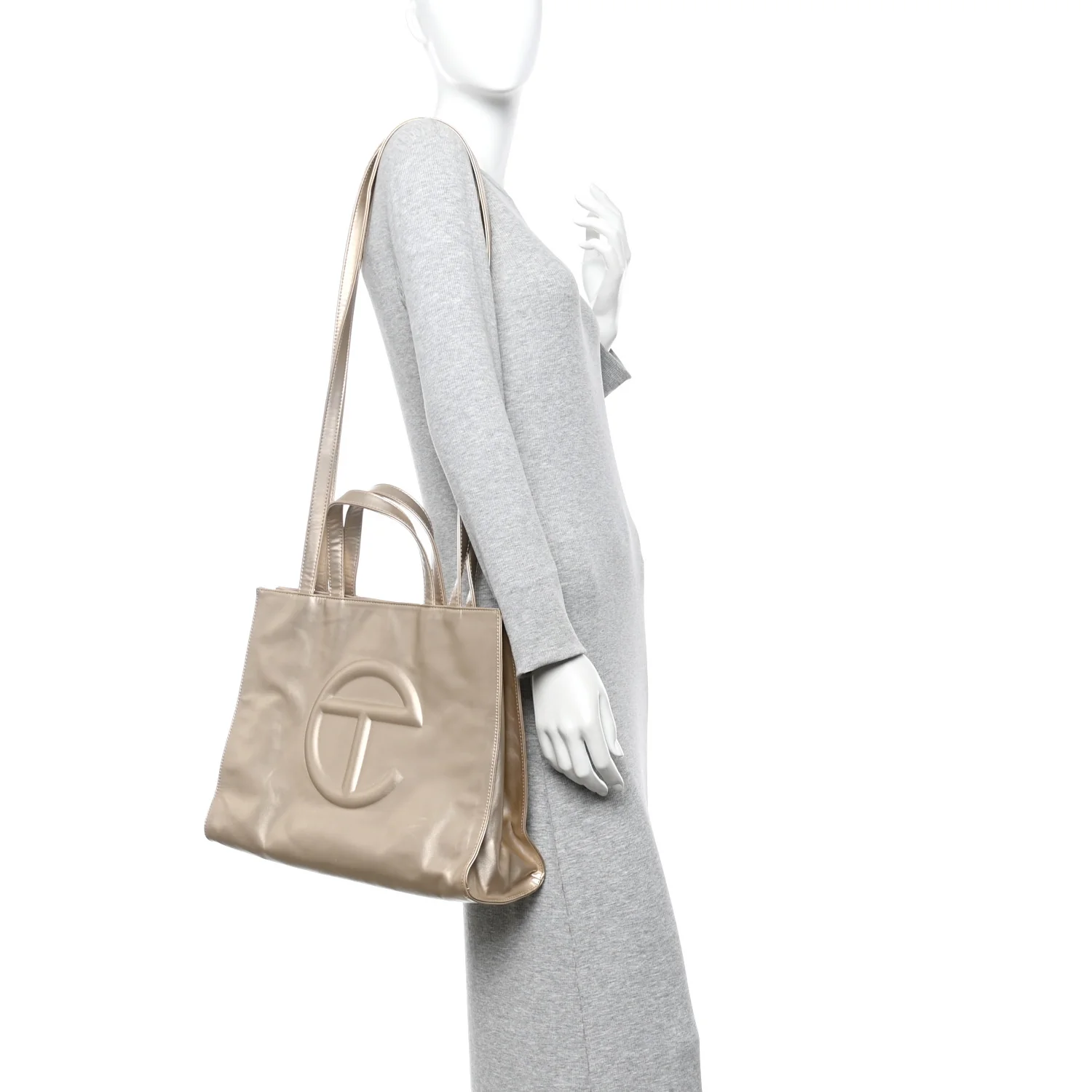 Metallic Vegan Leather Medium Shopping Bag Gold - Image 2