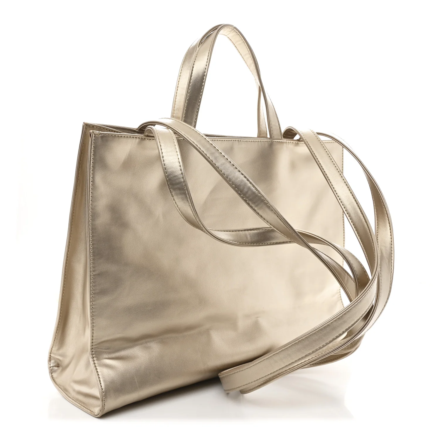 Metallic Vegan Leather Medium Shopping Bag Gold - Image 3