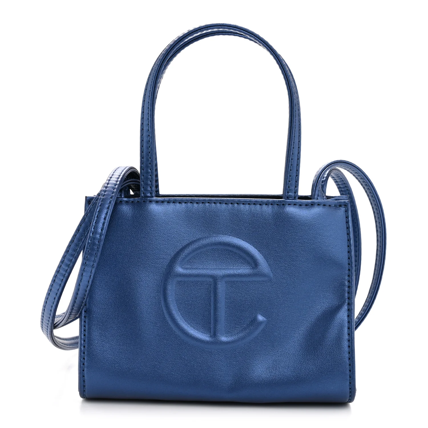 Metallic Vegan Leather Small Shopping Bag Cobalt - Image 2