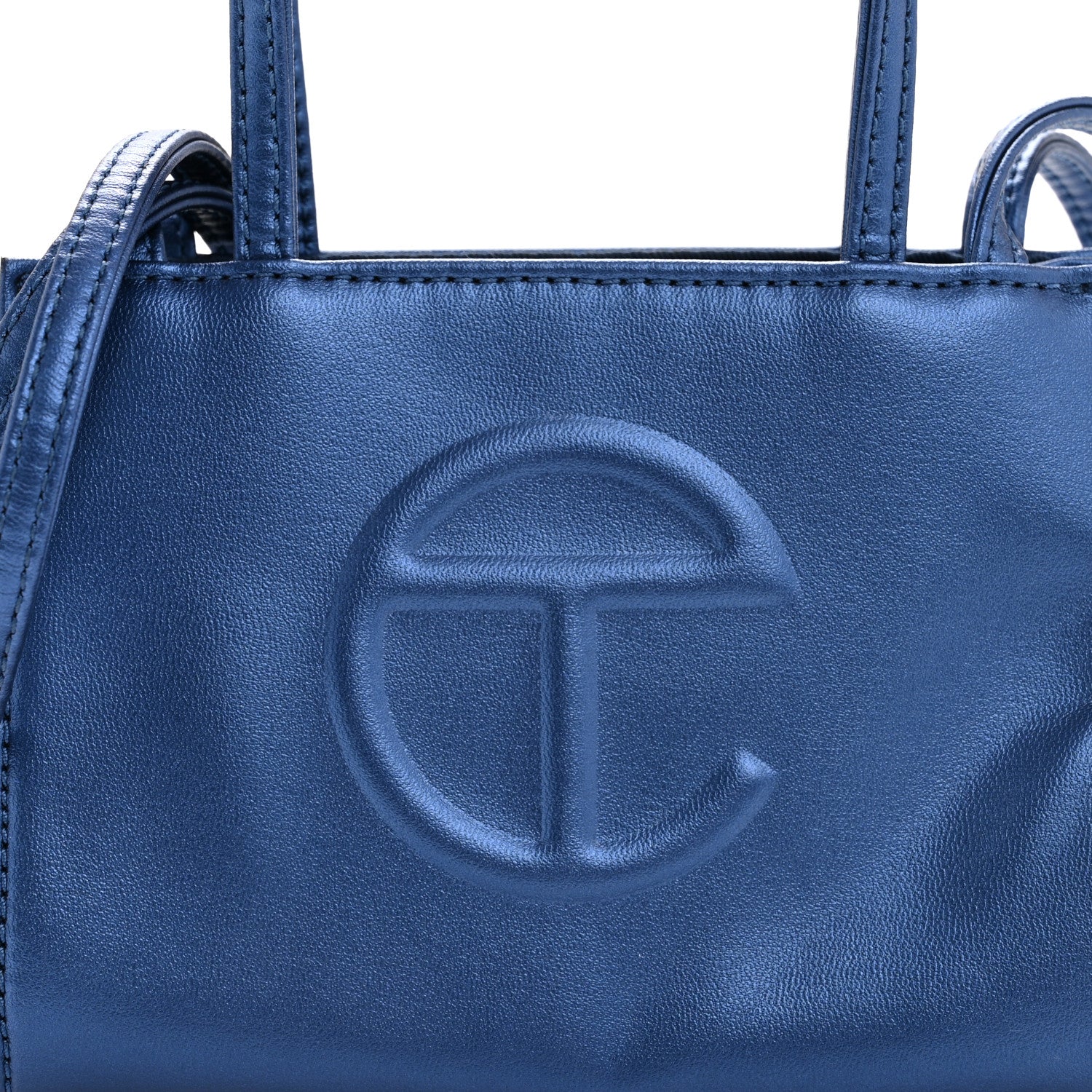 Metallic Vegan Leather Small Shopping Bag Cobalt - Image 21