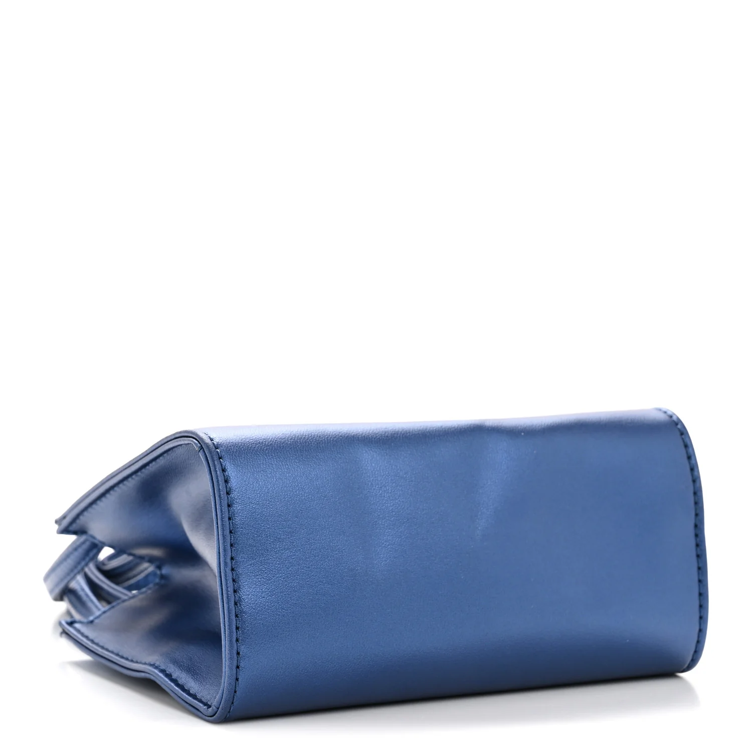 Metallic Vegan Leather Small Shopping Bag Cobalt - Image 9