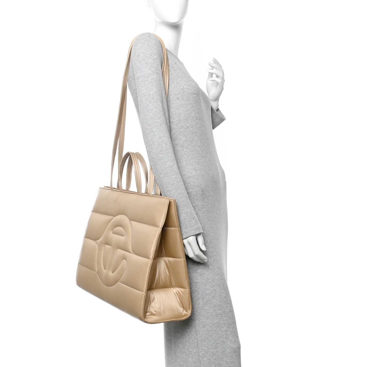 Nylon Large Puff Shopping Bag Cream - Image 2