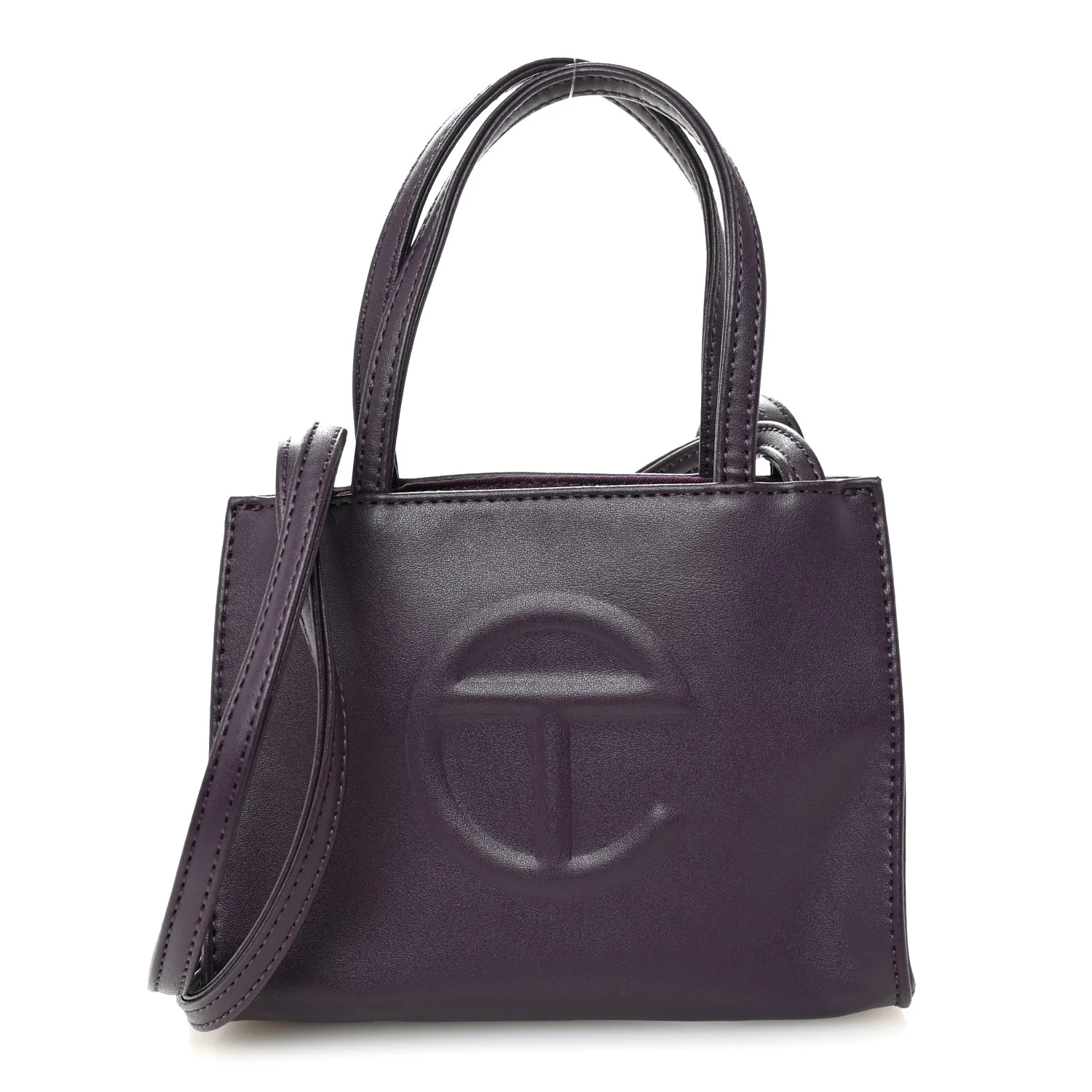 Vegan Leather Small Shopping Bag Eggplant - Image 2