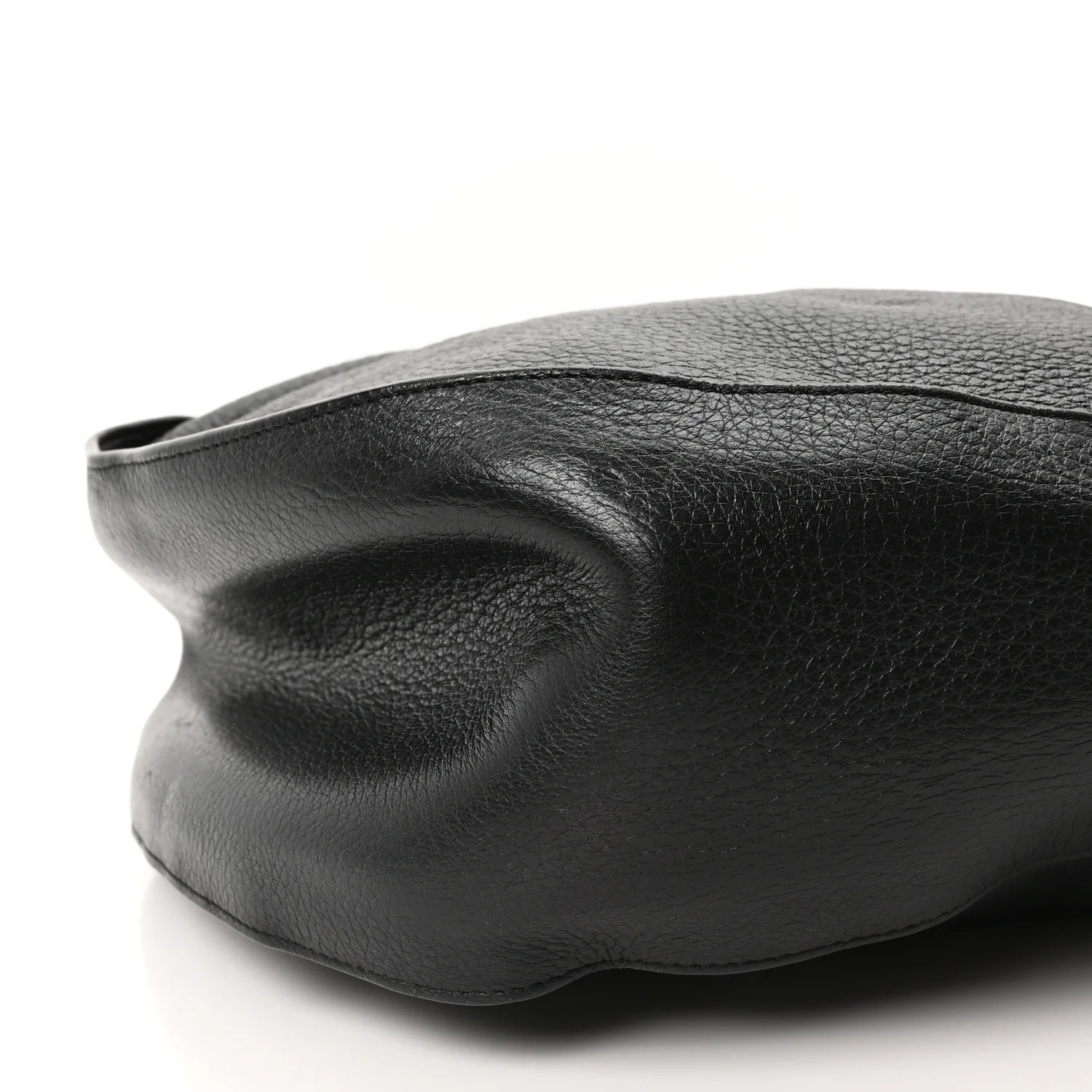 Grained Calfskin Drawstring Bucket Bag Black - Image 9