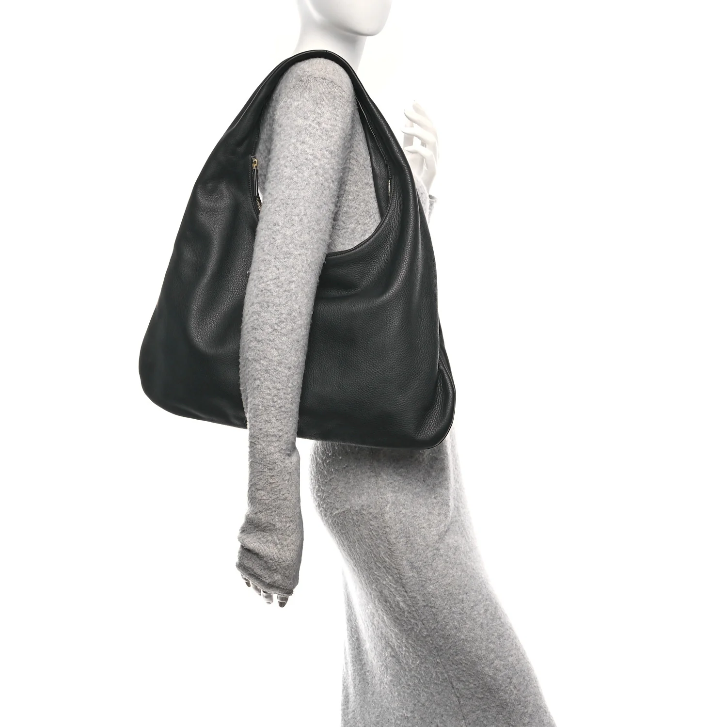 Grained Calfskin Medium Everyday Shoulder Bag Black - Image 2